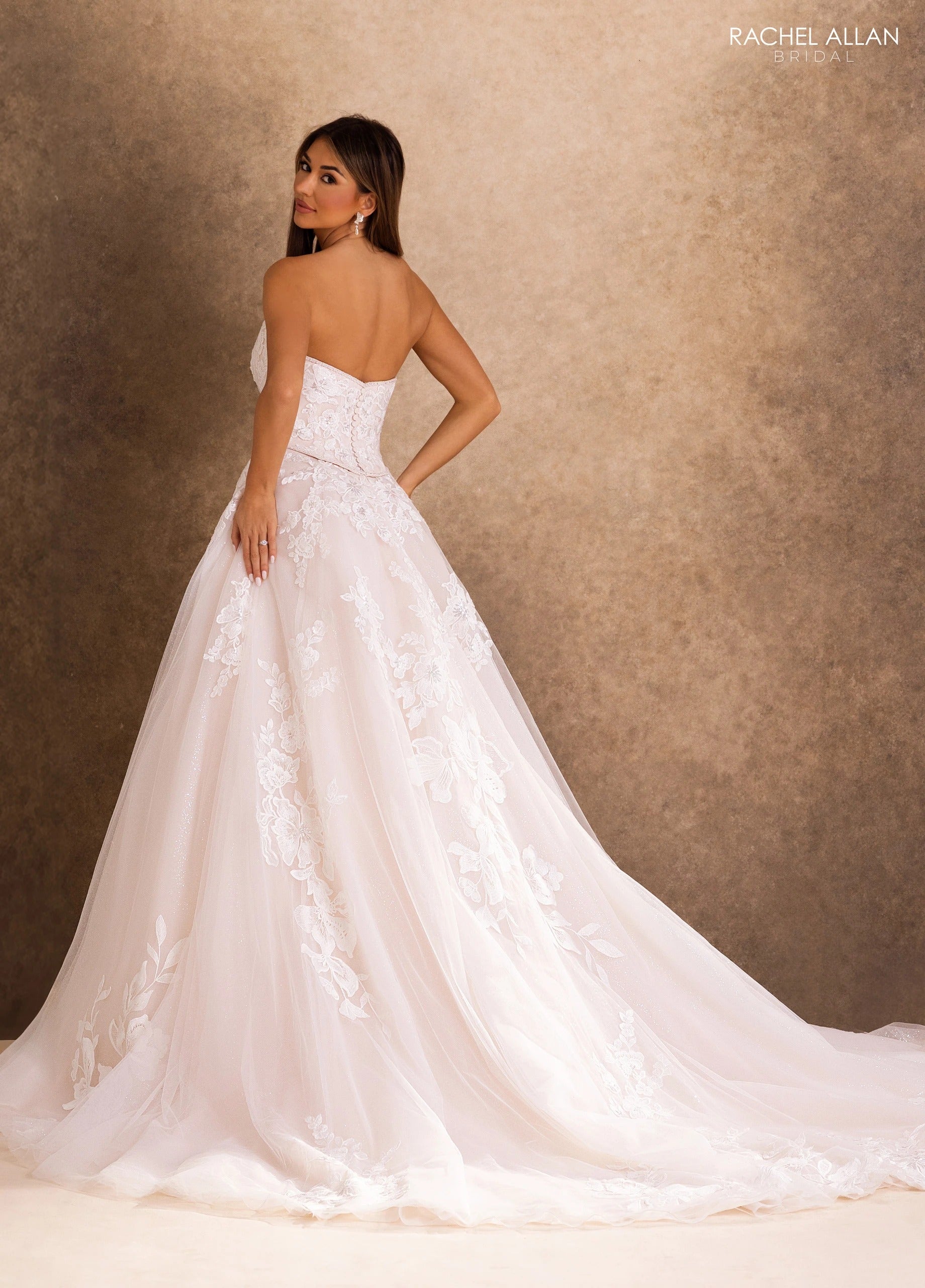 Strapless Curved Neck Floor-Length Tulle Wedding Dress A-Line Rachel Allan RB4259