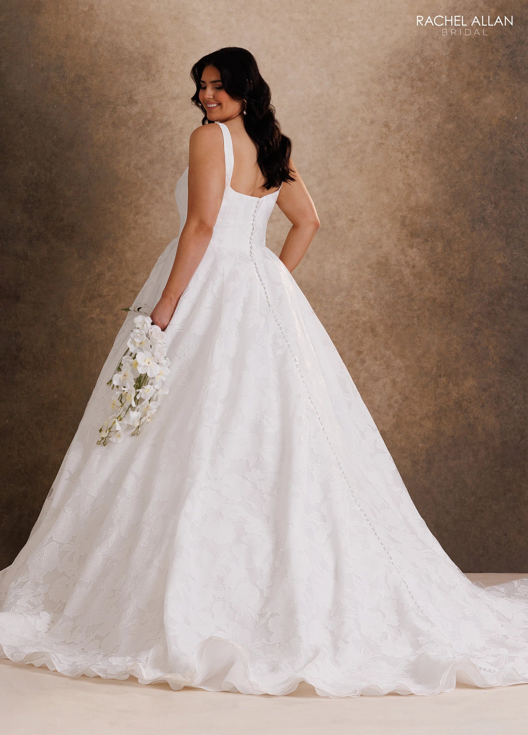 Square Neckline Floor-Length Lace Wedding Dress A-Line Rachel Allan RB4245