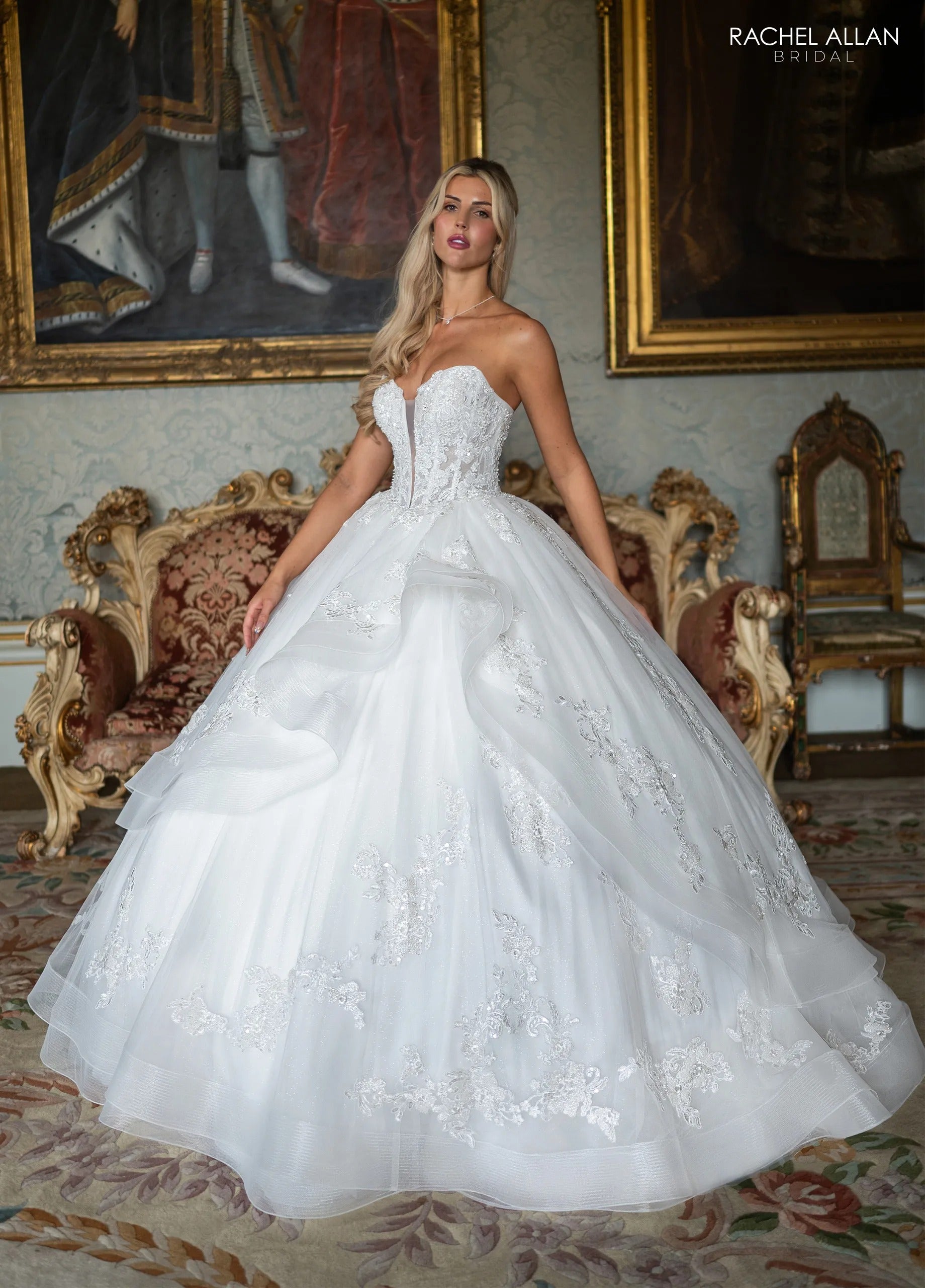 Ivory Sweetheart Floor-Length Tulle Bridal Tiered Ball Gown Rachel Allan RB4235