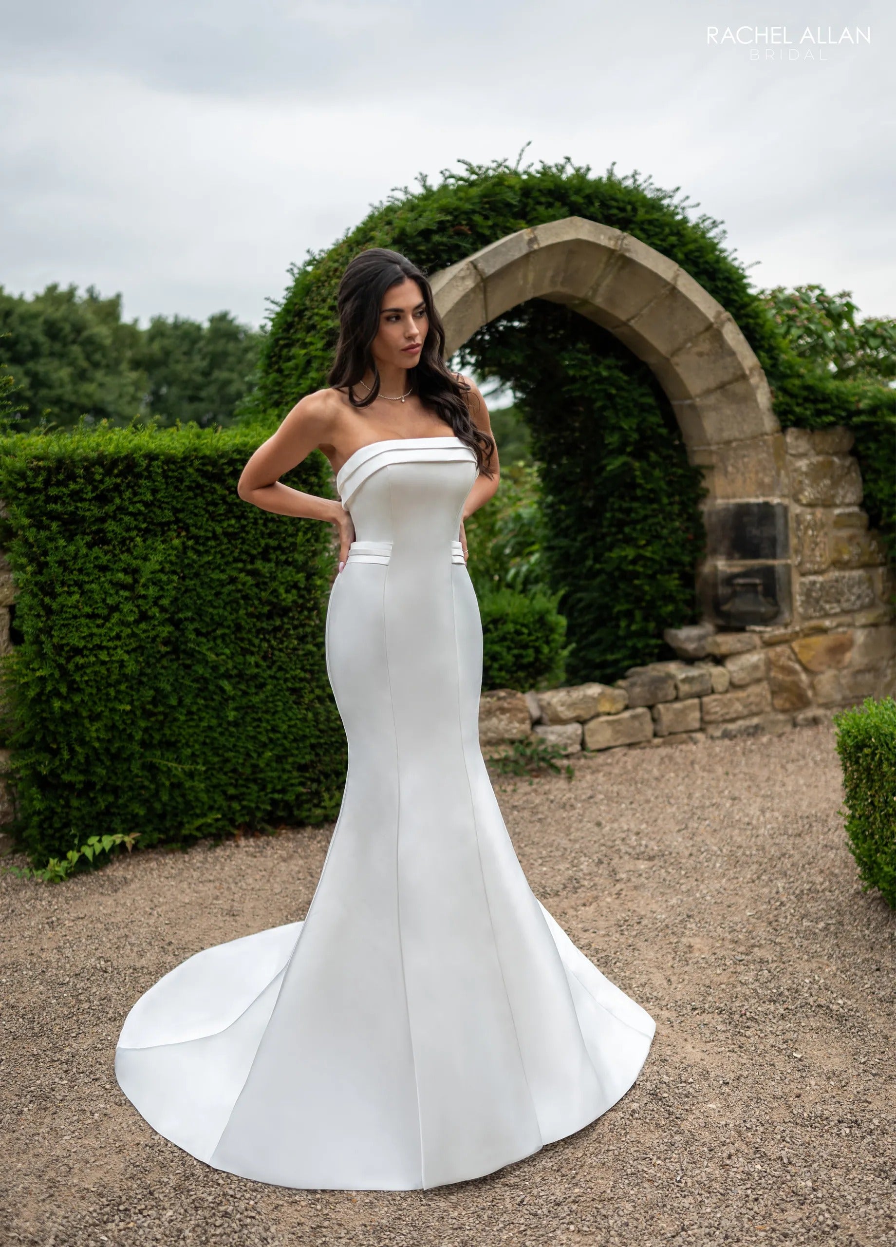 Ivory Strapless Floor-Length Mikado Bridal Mermaid Gown with Removable Overskirt Rachel Allan RB4240