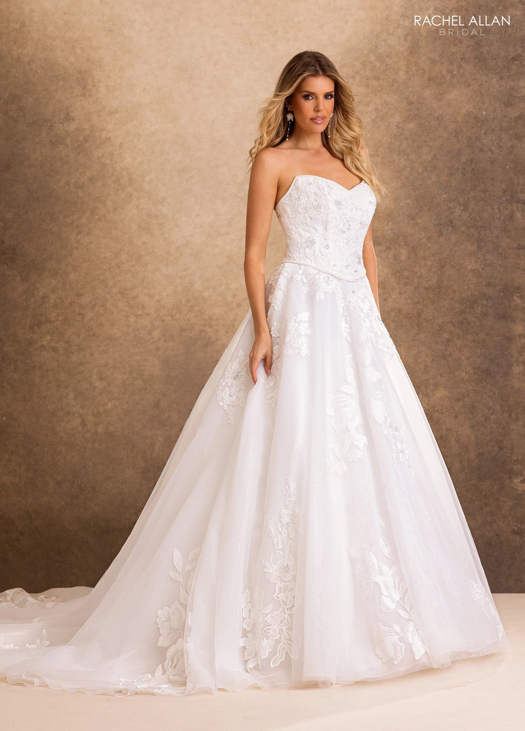 Strapless Curved Neck Floor-Length Tulle Wedding Dress A-Line Rachel Allan RB4259