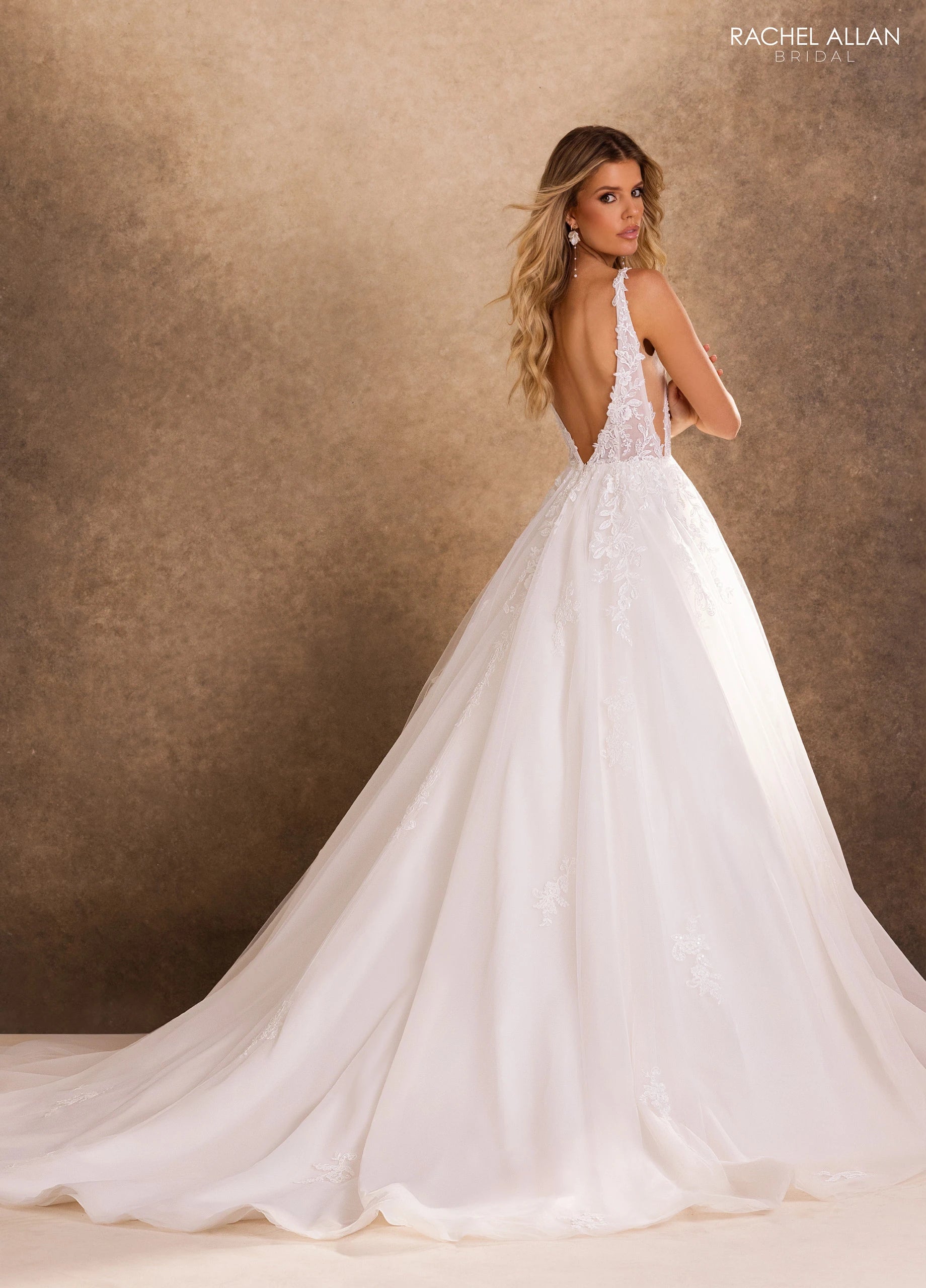V-Neck Floor-Length with T in Tulle Wedding Dress A-Line Rachel Allan RB4257