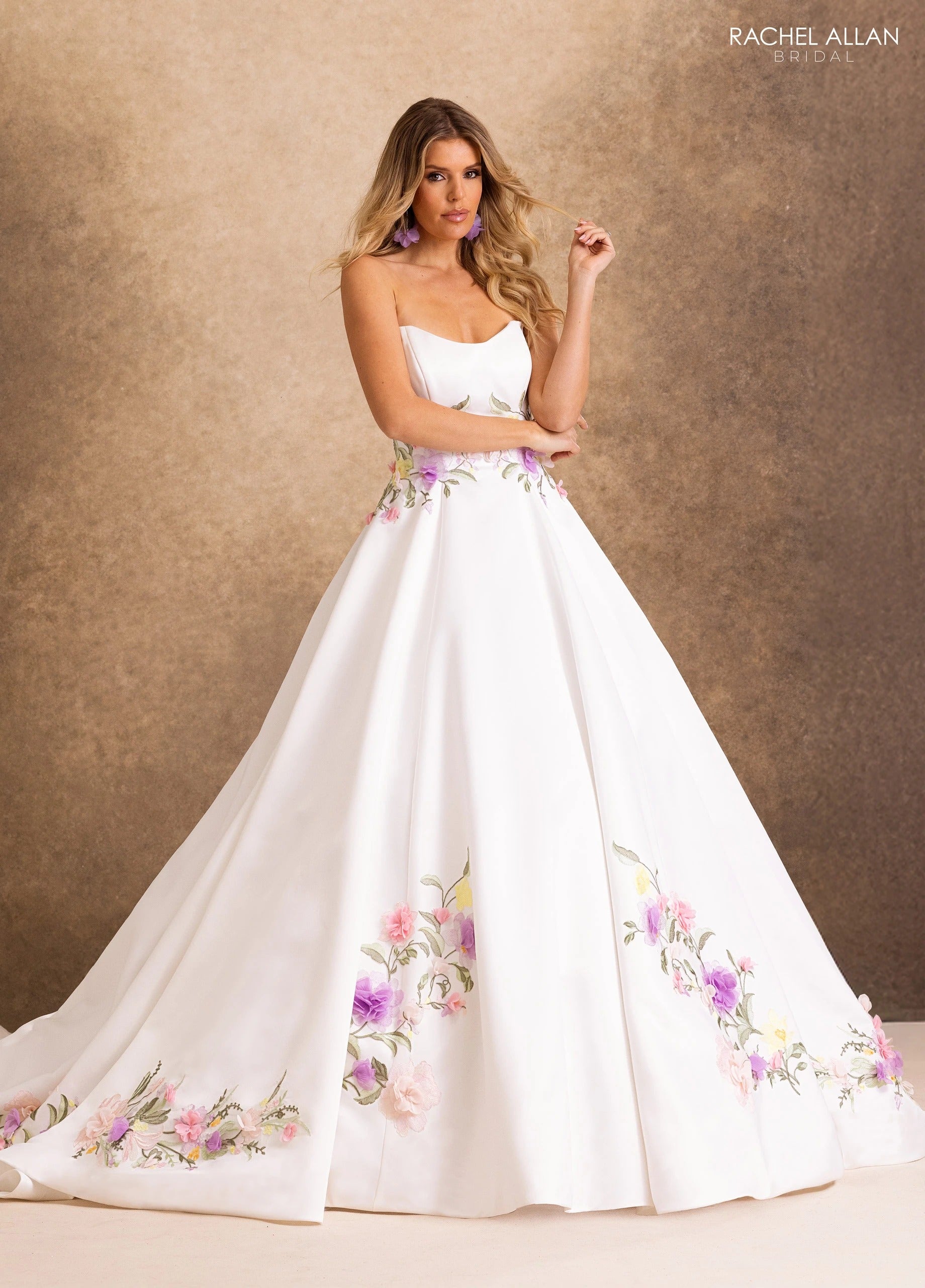 Strapless Curved Neck Floor-Length Mikado Wedding Dress Ball Gown Rachel Allan RB4254