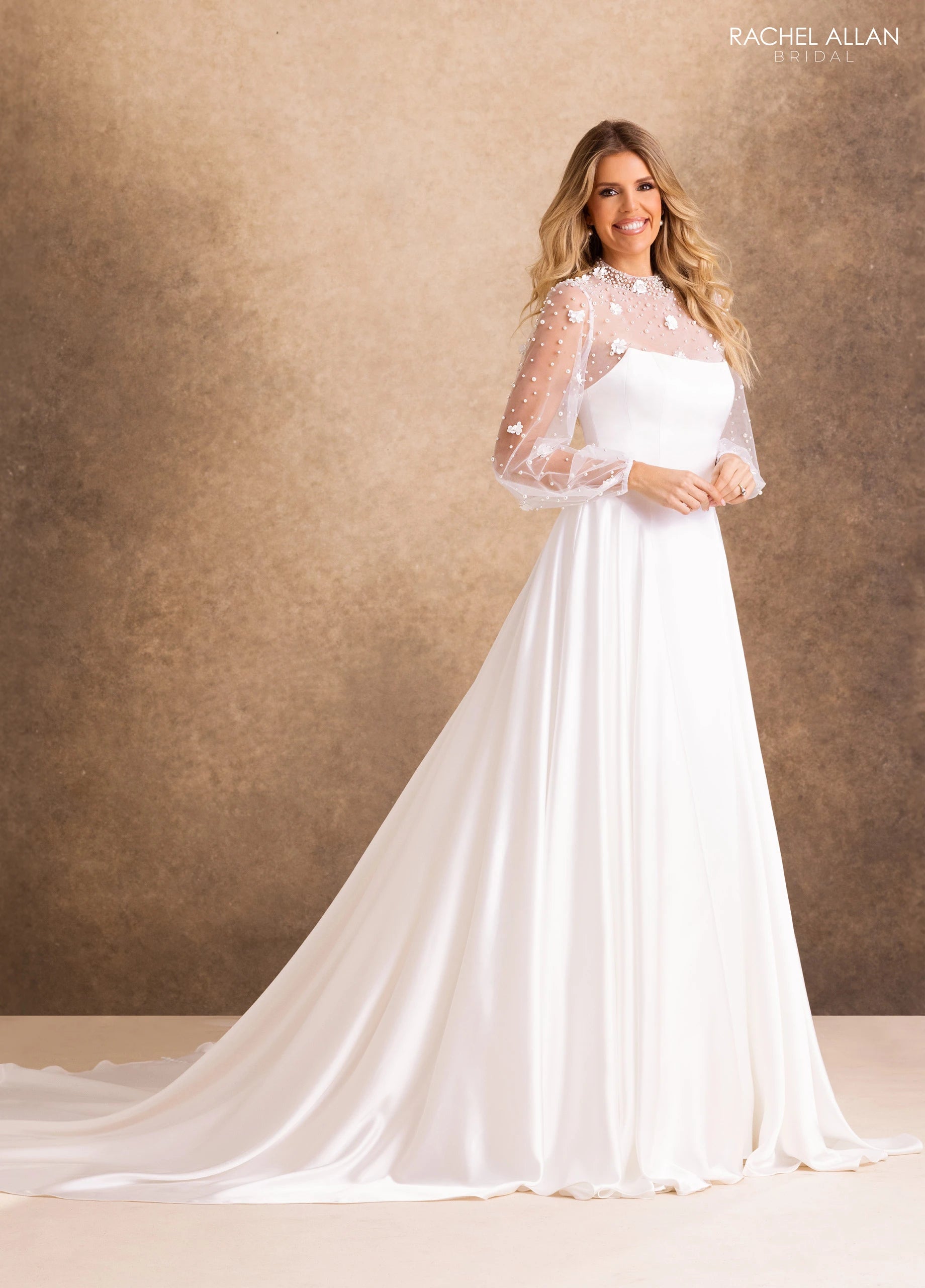Illusion Floor-Length with T in Satin Wedding Dress A-Line Rachel Allan RB4256