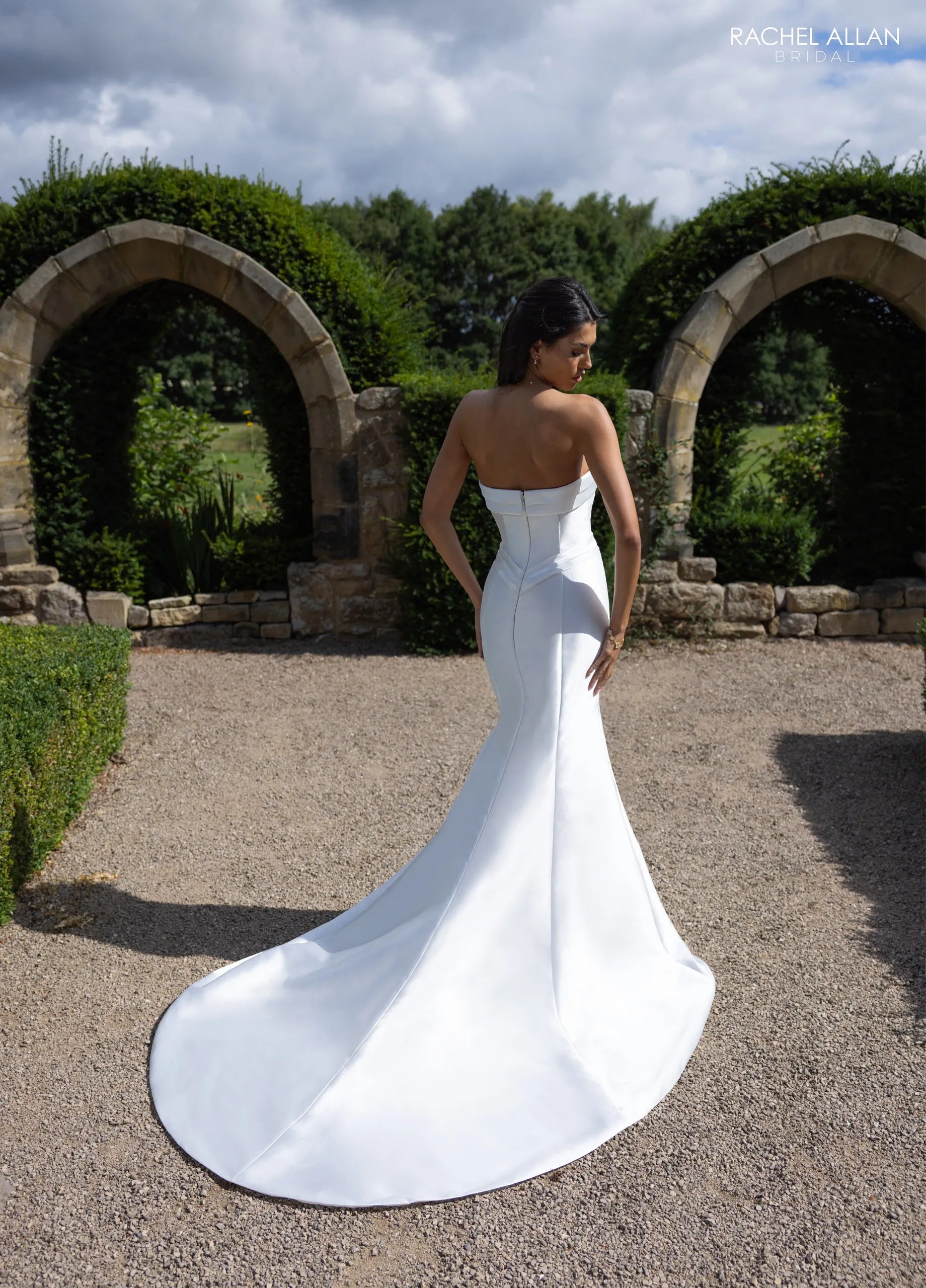 Ivory Strapless Floor-Length Mikado Bridal Mermaid Gown with Removable Overskirt Rachel Allan RB4240