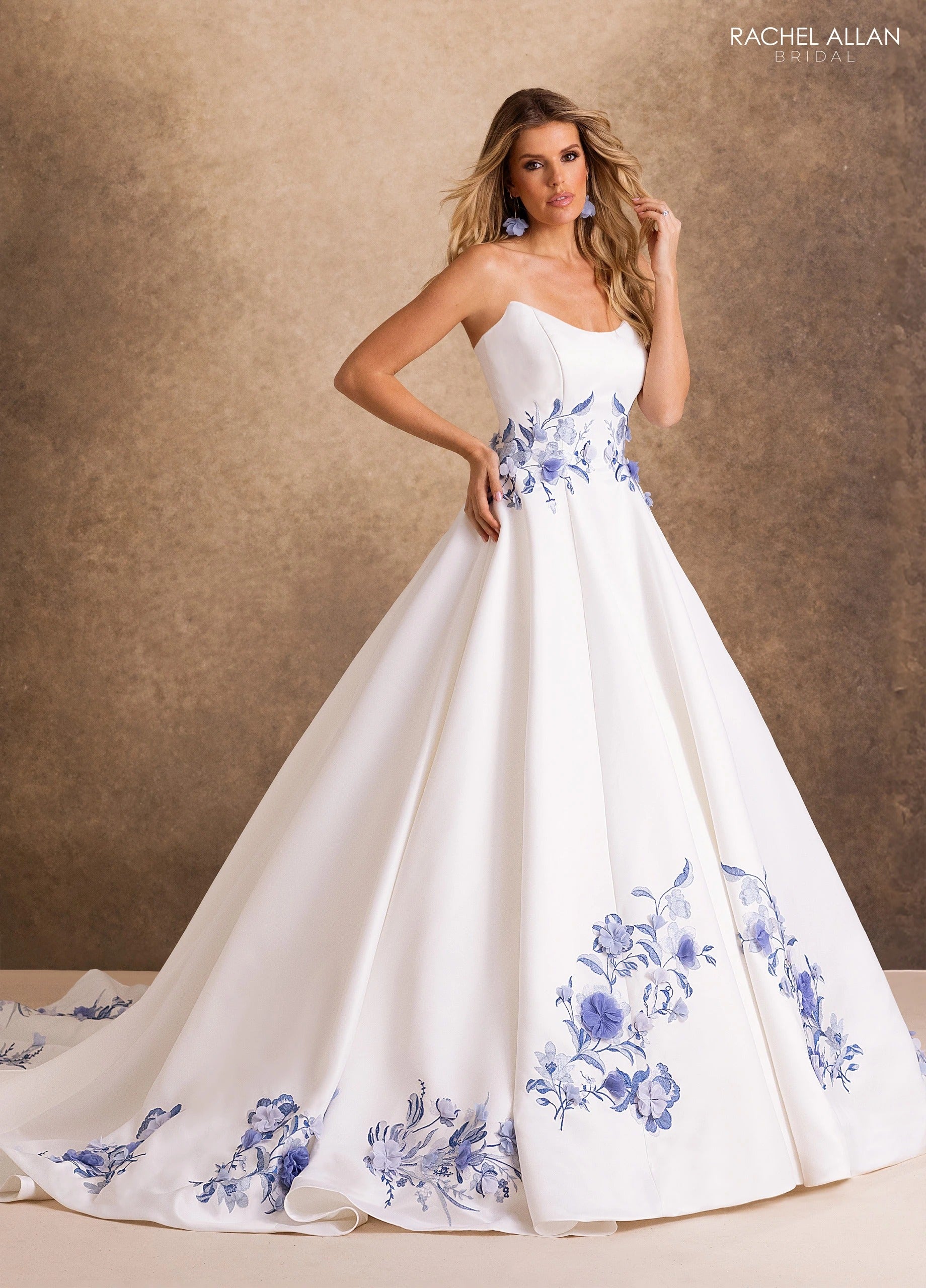 Strapless Curved Neck Floor-Length Mikado Wedding Dress Ball Gown Rachel Allan RB4254