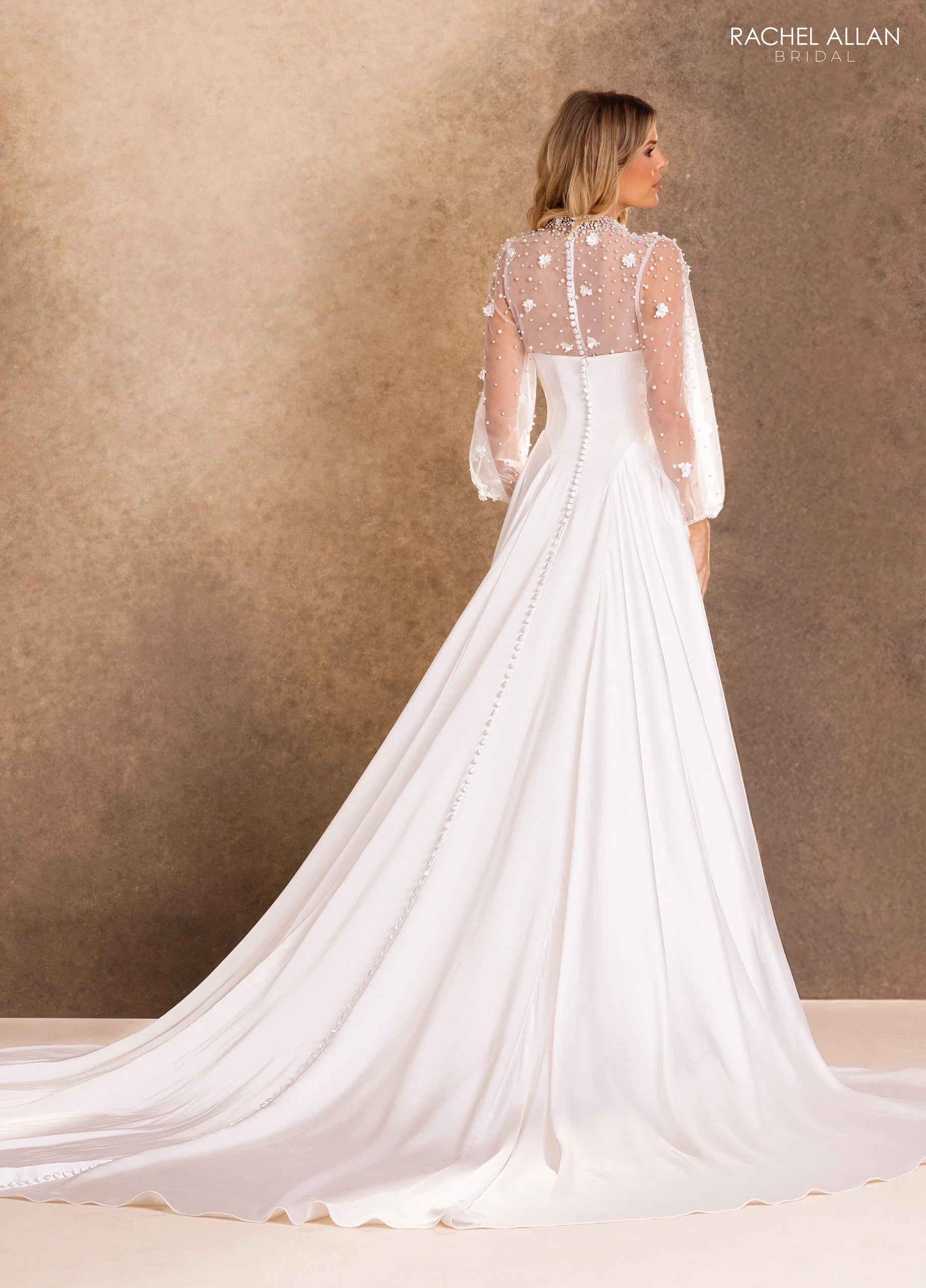 Illusion Floor-Length with T in Satin Wedding Dress A-Line Rachel Allan RB4256