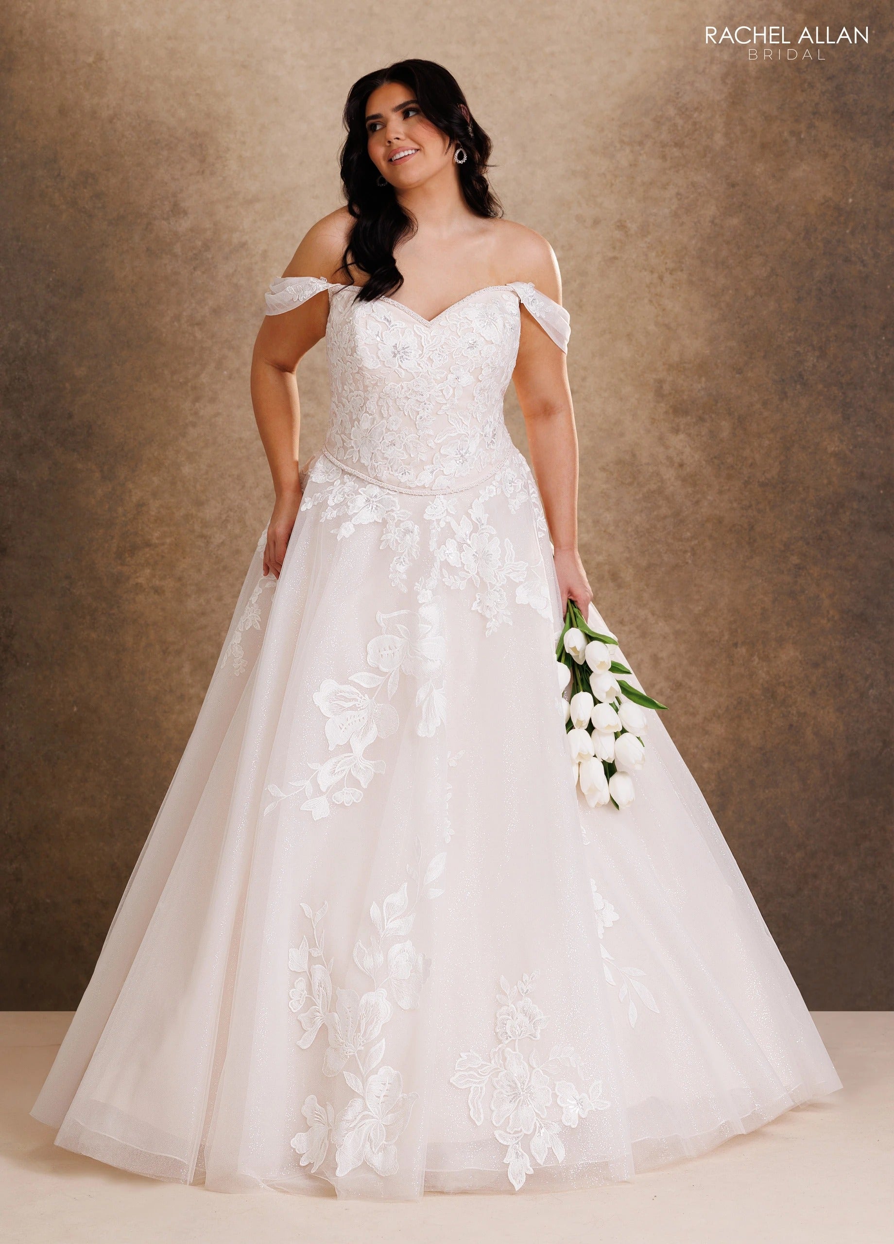 Strapless Curved Neck Floor-Length Tulle Wedding Dress A-Line Rachel Allan RB4259