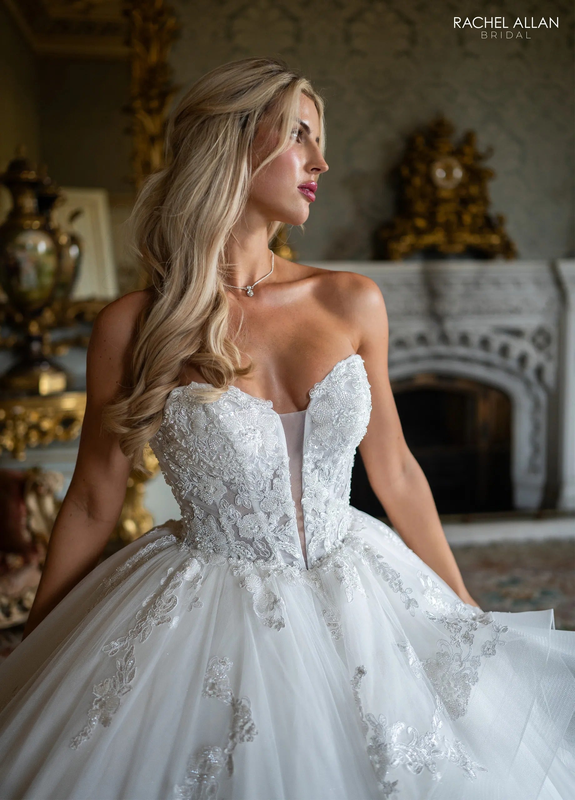 Ivory Sweetheart Floor-Length Tulle Bridal Tiered Ball Gown Rachel Allan RB4235