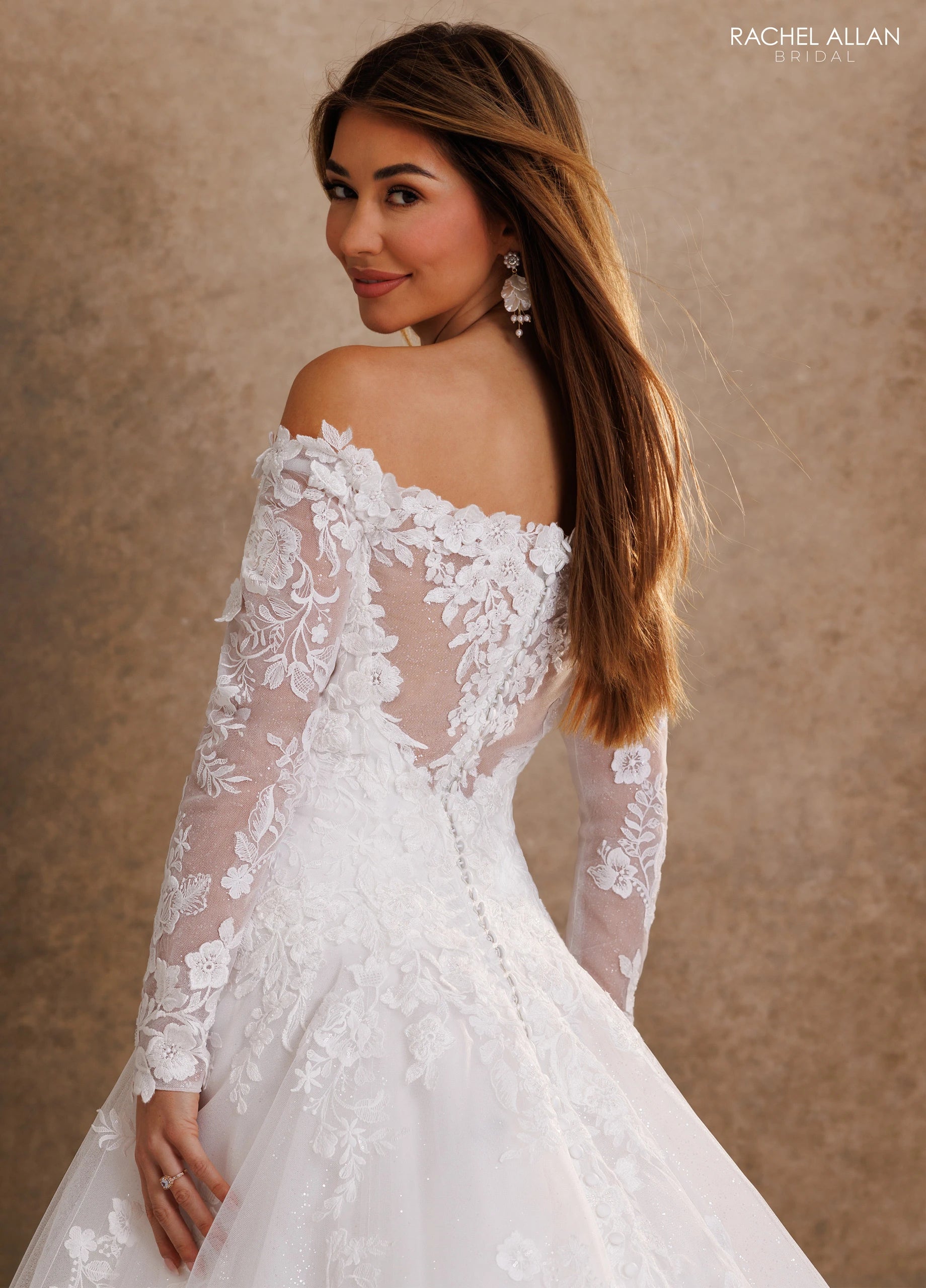 Off-the-Shoulder Floor-Length Tulle Wedding Dress A-Line Rachel Allan RB4252