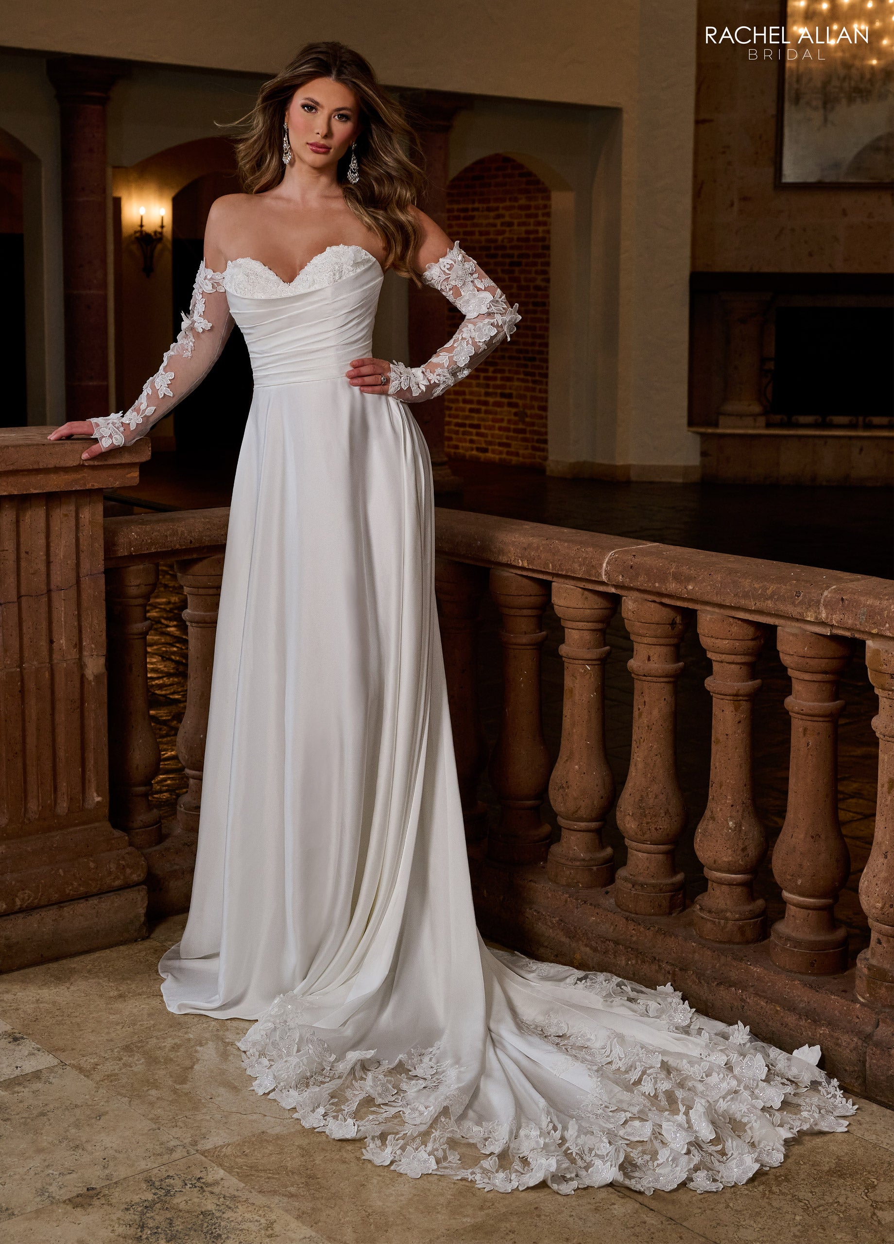 Ivory Rachel Allan RB4202 Bridal Gown Detachable Sleeves Long