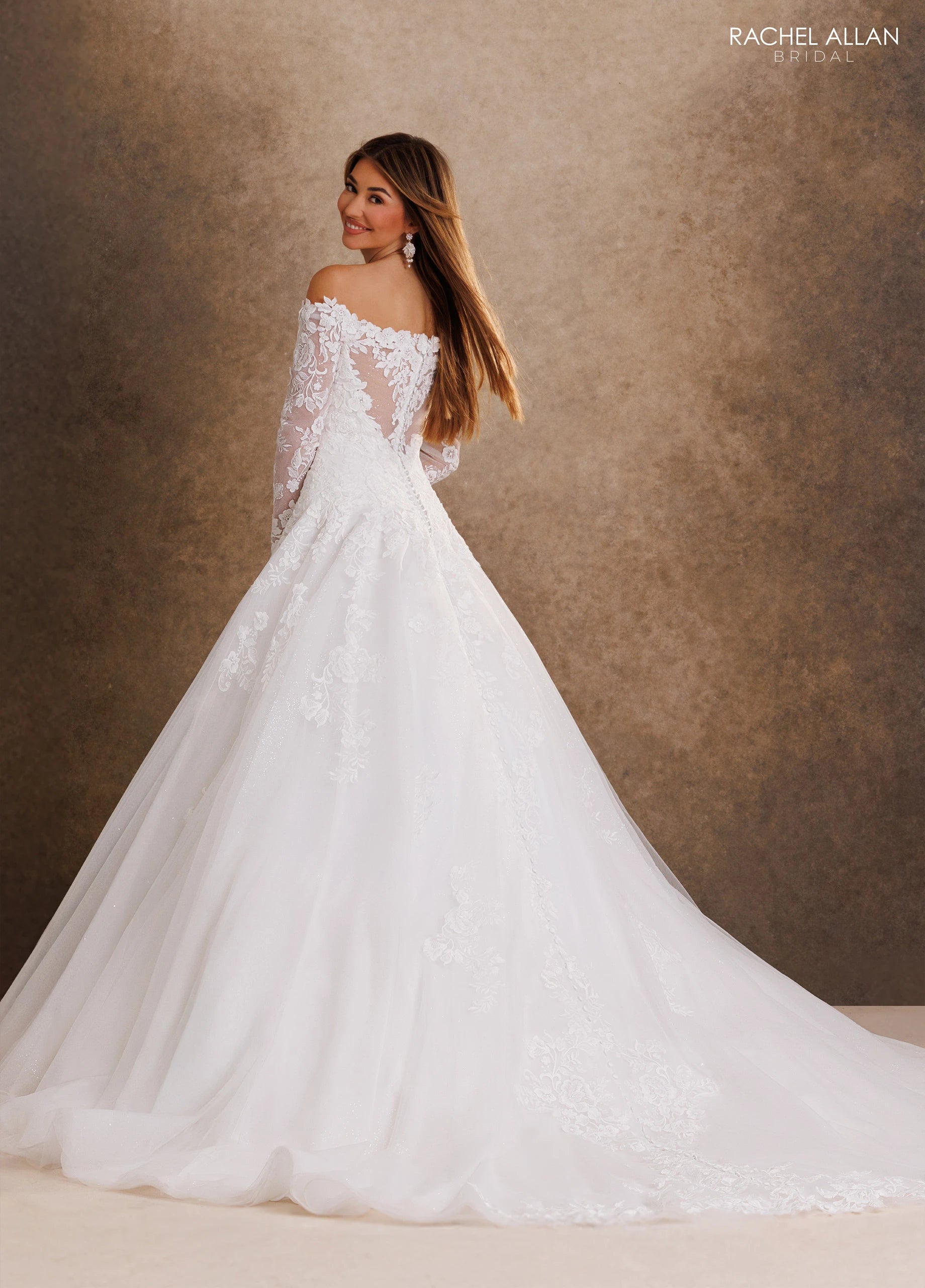 Off-the-Shoulder Floor-Length Tulle Wedding Dress A-Line Rachel Allan RB4252