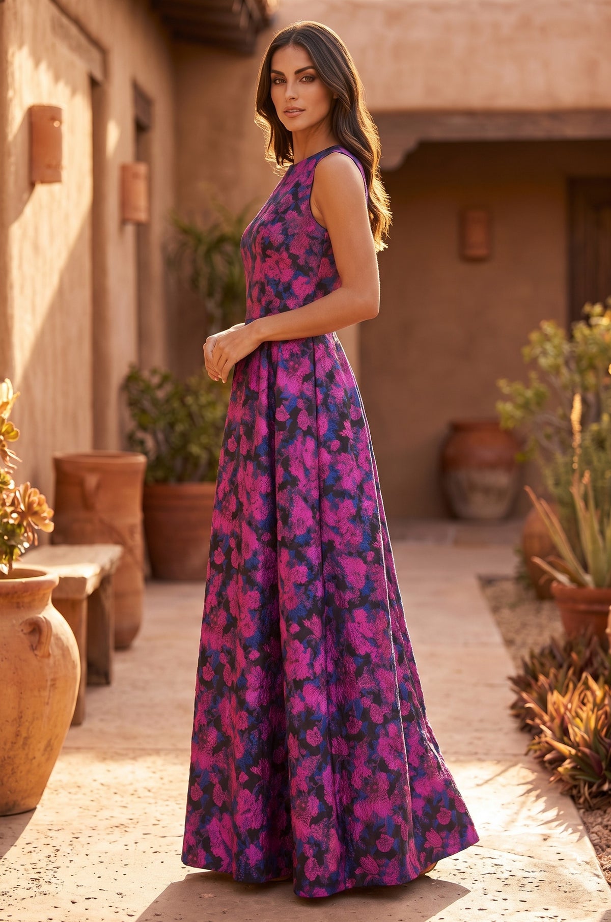 Formal Printed Floral Patterned Evening Dress