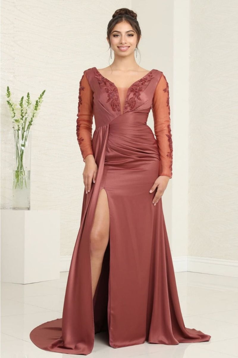 V-Neck Floor-Length with Train Satin Prom A-Line May Queen 2008