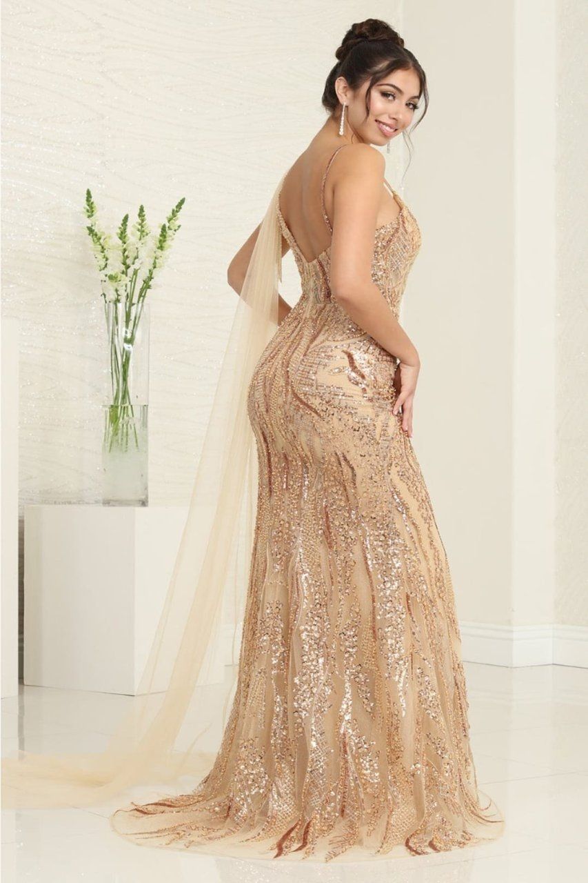 V-Neck Floor-Length with Train Sequin Prom Mermaid/Trumpet May Queen RQ8066
