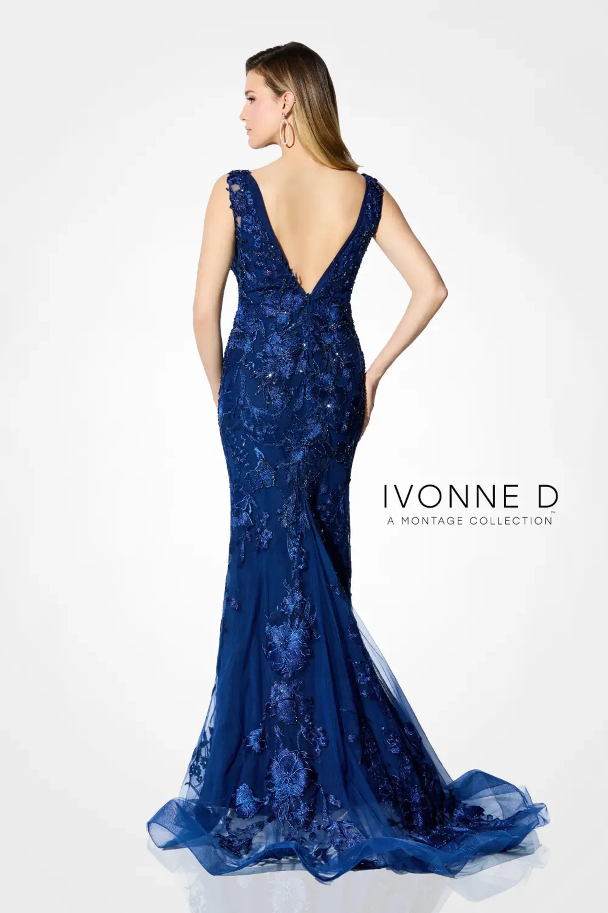 Formal Dresses Mermaid Long Formal Floral Laced Evening Dress Navy Blue