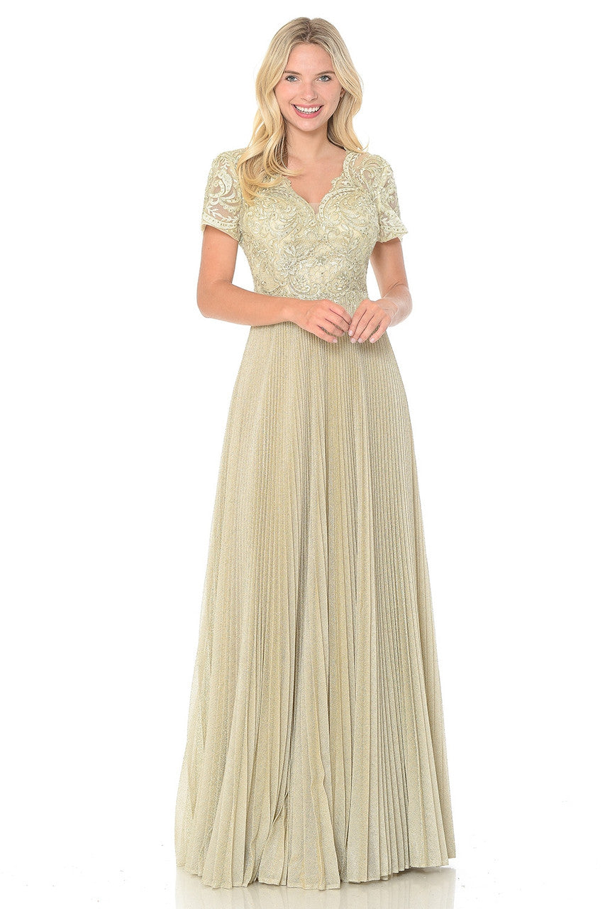 Mother of the Bride Dresses Long Formal Pleated Mother of the Bride Dress Lenovia 8139 Champagne Gold