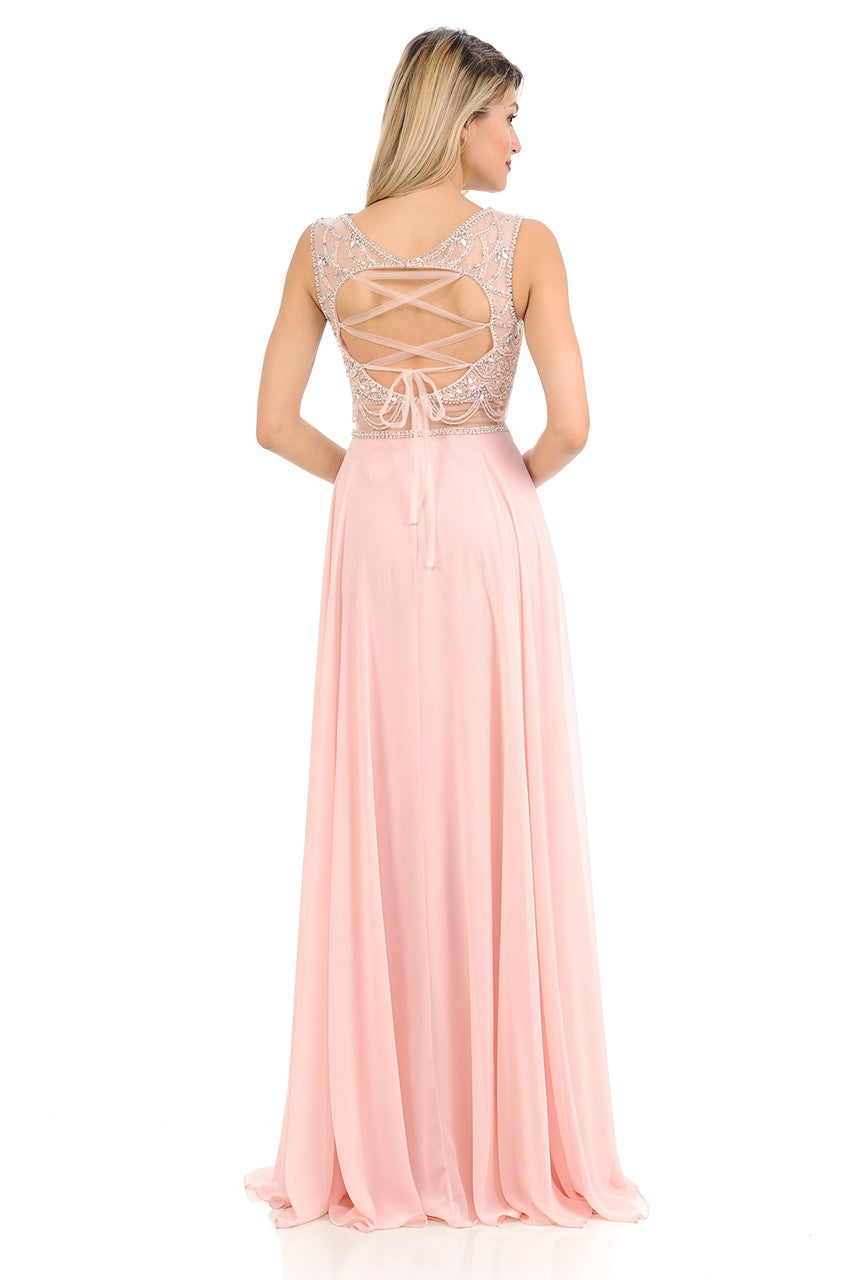 Prom Dresses Long Formal Beaded Prom Evening Dress Lenovia 8121 Blush Pink