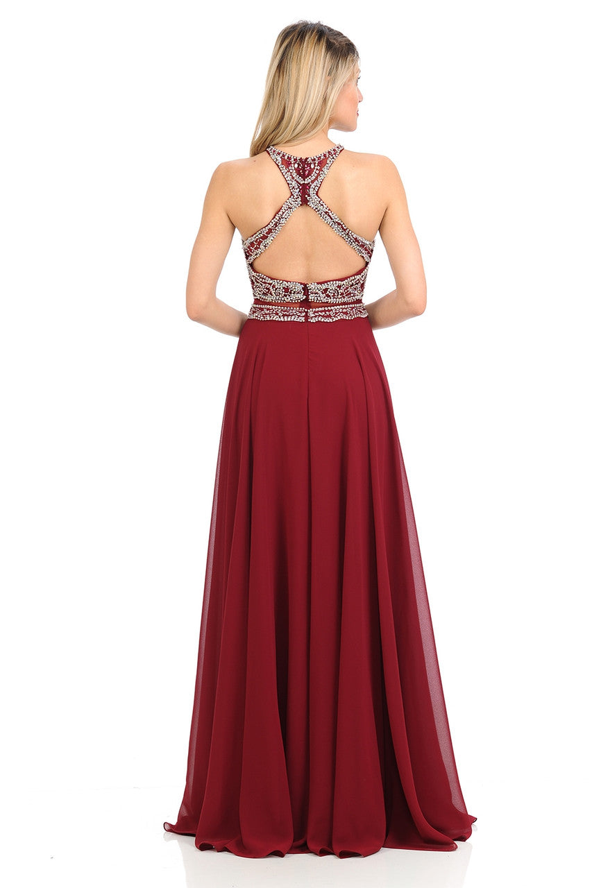 Prom Dresses Long Beaded Formal Prom Dress Lenovia 8122 Burgundy