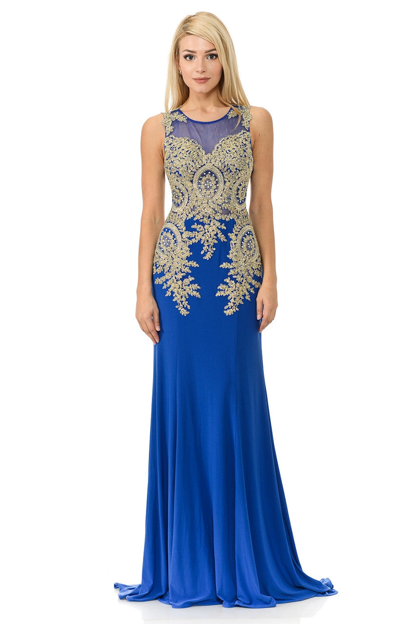 Formal Dresses Long Formal Beaded Evening Dress Lenovia 8102 Royal Blue