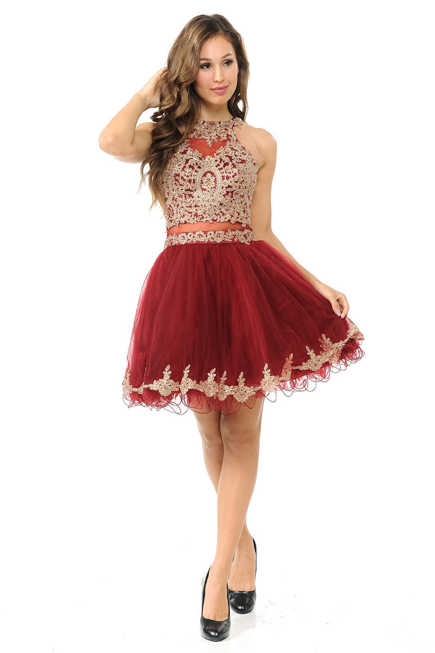 Cocktail Dresses Short Homecoming Lace Applique Mini Cocktail Dress Lenovia 8015 Burgundy