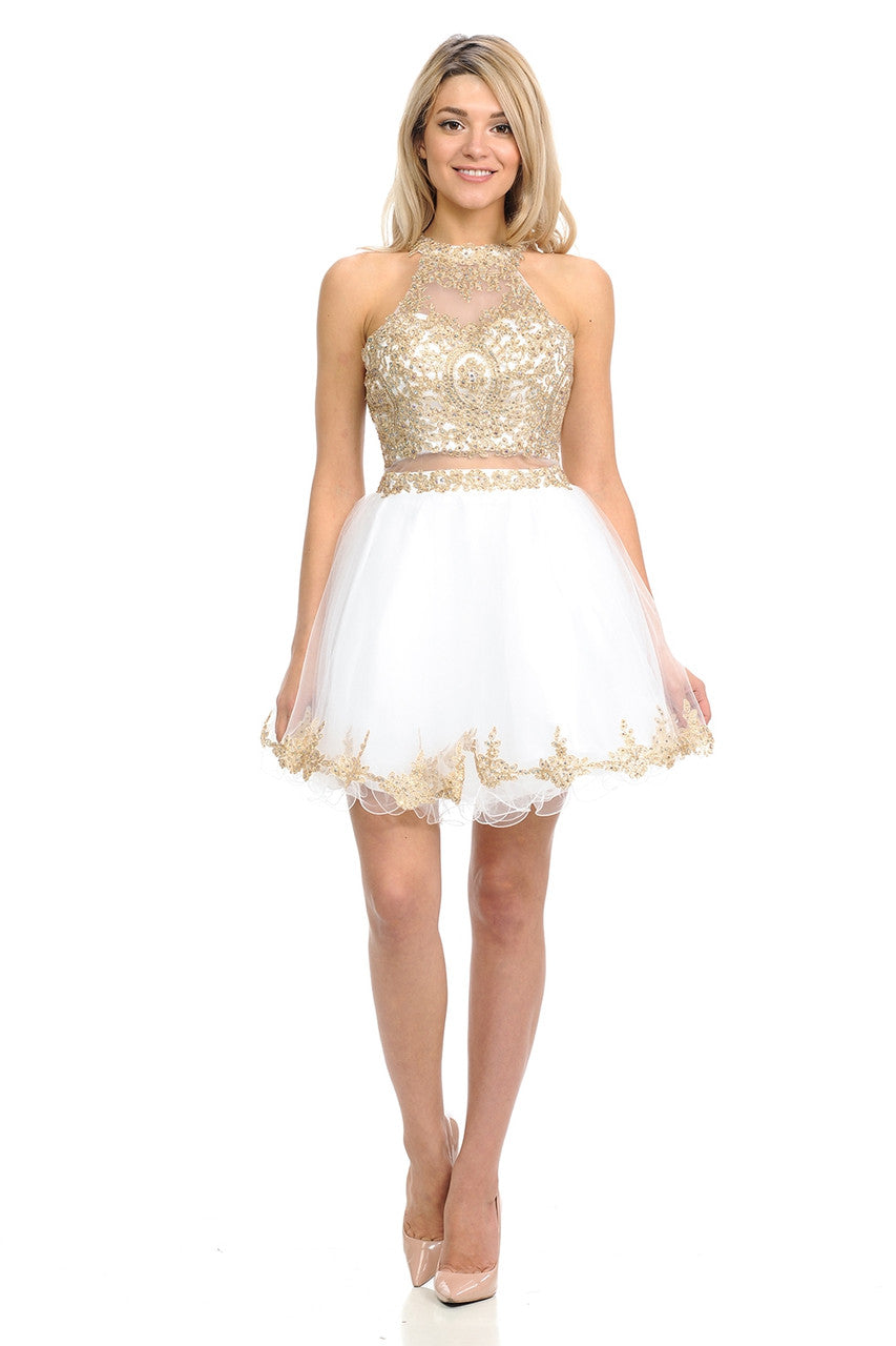 Cocktail Dresses Short Homecoming Lace Applique Mini Cocktail Dress Lenovia 8015 White