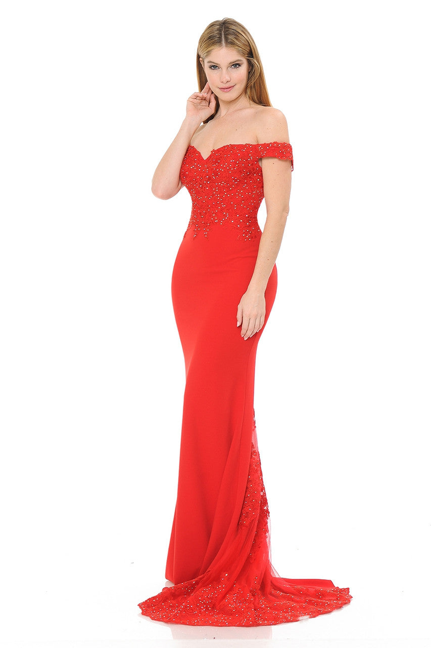 Prom Dresses Long Formal Beaded Mermaid Prom Dress Lenovia 8134 Red