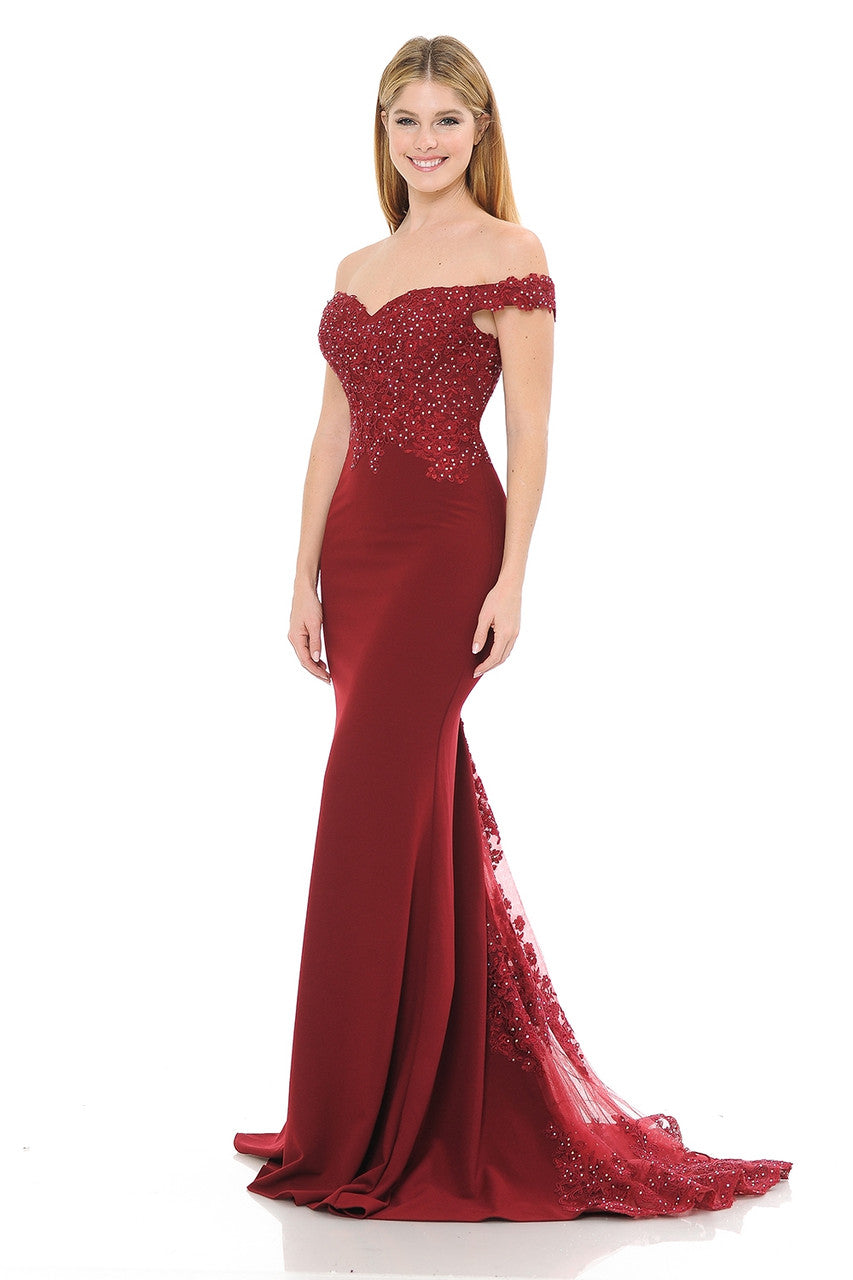 Prom Dresses Long Formal Beaded Mermaid Prom Dress Lenovia 8134 Burgundy