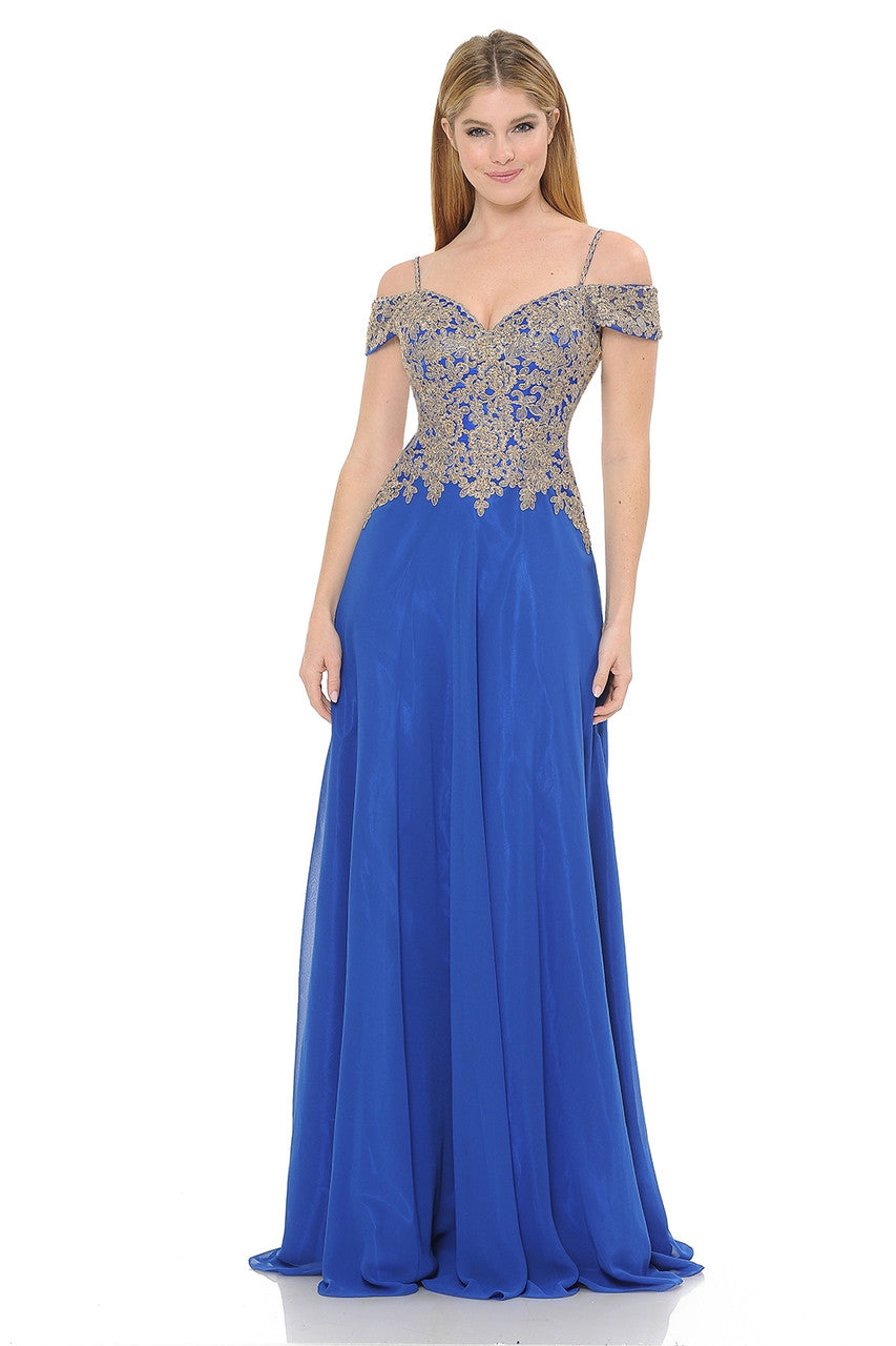 Prom Dresses Formal Metallic Long Prom Dress Lenovia 8132 Royal Blue