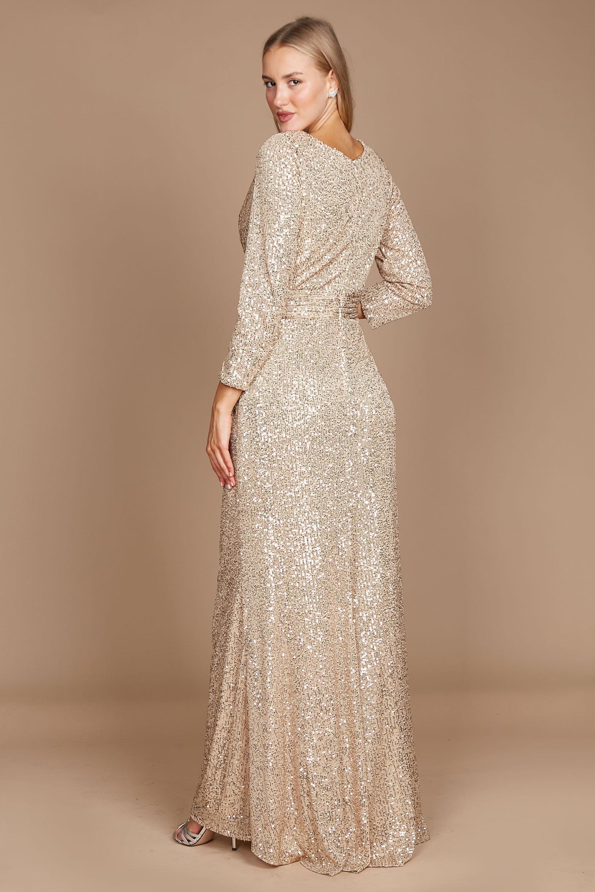 Long Sleeve Sequin Formal Hand Beaded Dress