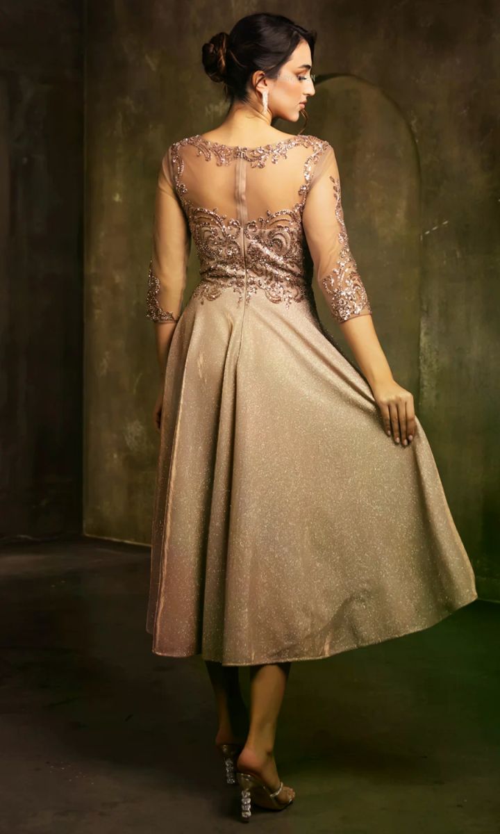 Illusion Tea-Length Lace Evening Gown A-Line May Queen 2124