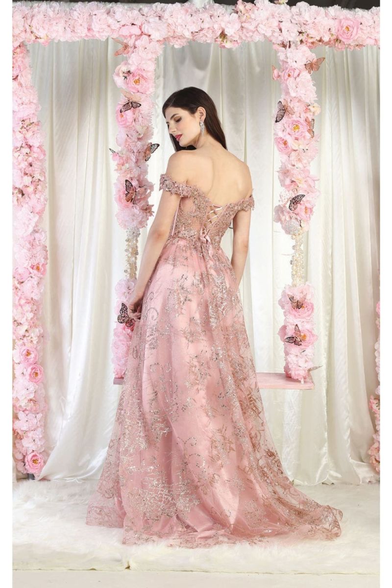 Off-the-Shoulder Floor-Length Tulle Prom A-Line May Queen 1975