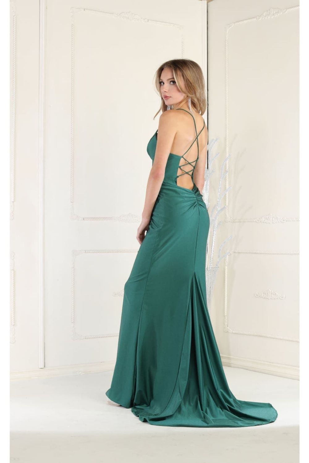 V-Neck Floor-Length Satin Formal Mermaid May Queen 1925