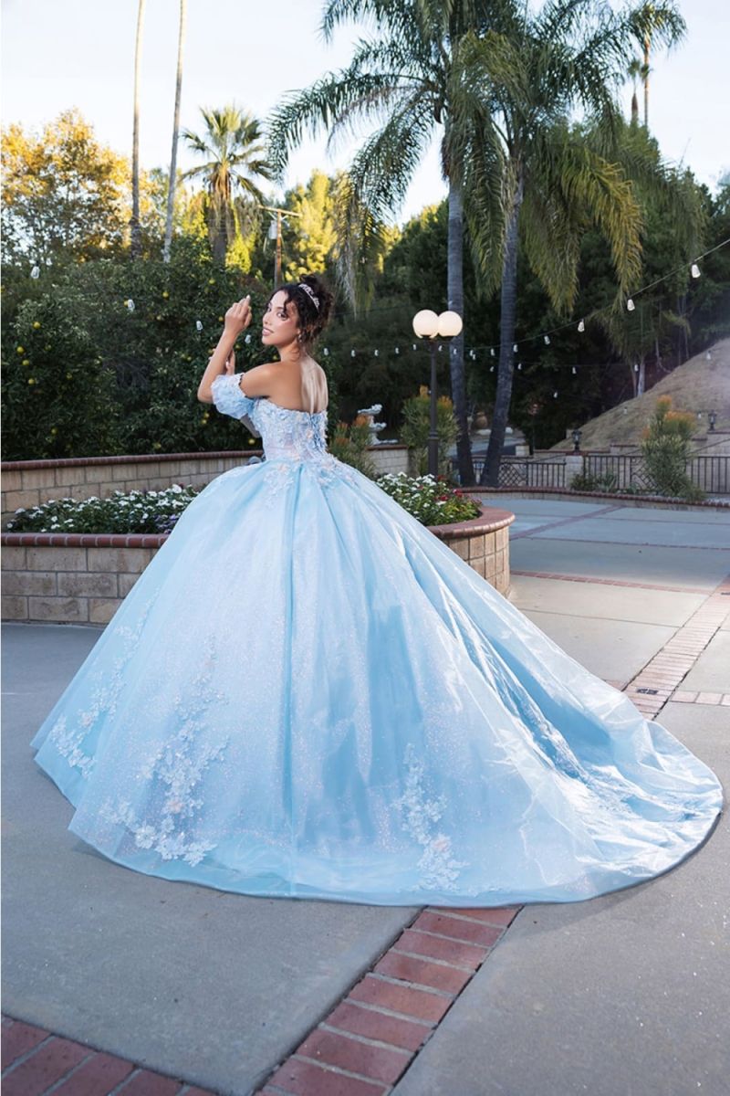 Off-the-Shoulder Floor-Length Tulle Quinceañera Ball Gown May Queen LK245