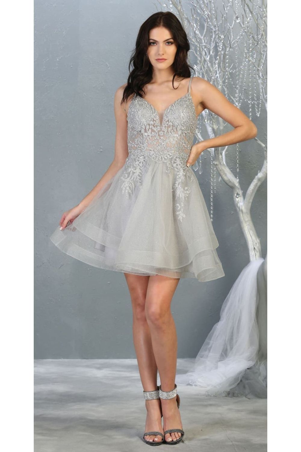 V-Neck Mini/Short Tulle Occasion A-Line May Queen 1816