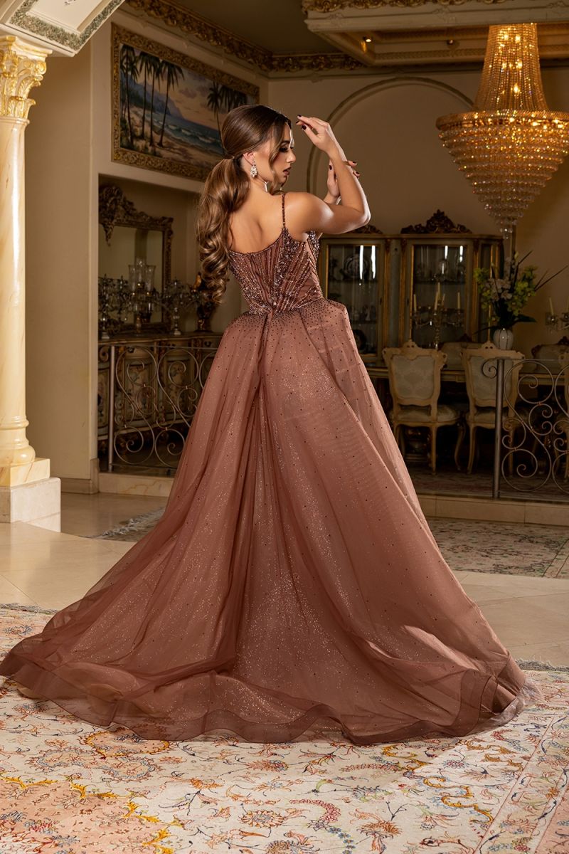 Cinnamon Sweetheart Floor-Length Mesh Prom Dress May Queen MQRQ8262