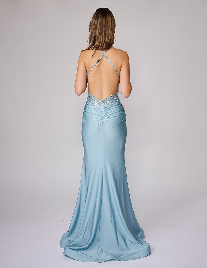 Prom Dresses Long Formal Prom Beaded Corset Fitted Dress Nina Canacci 5408 Dusty Blue