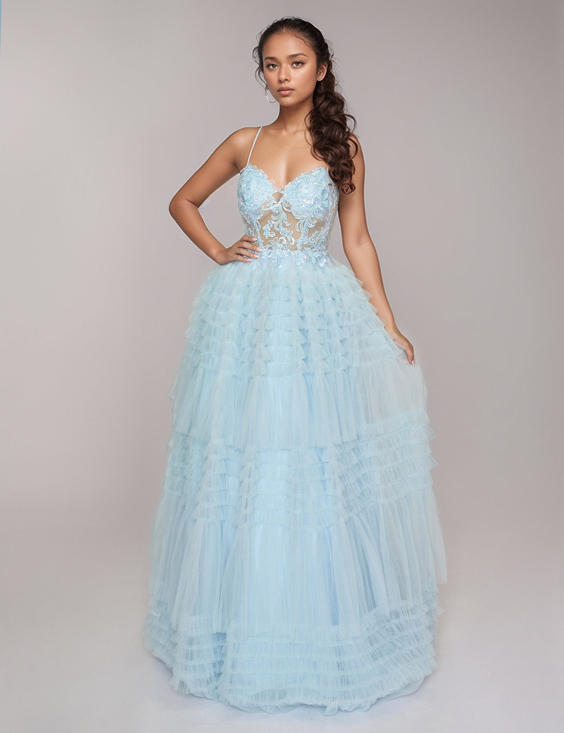 Prom Dresses Formal Prom Long Ruffle Dress Sky Blue