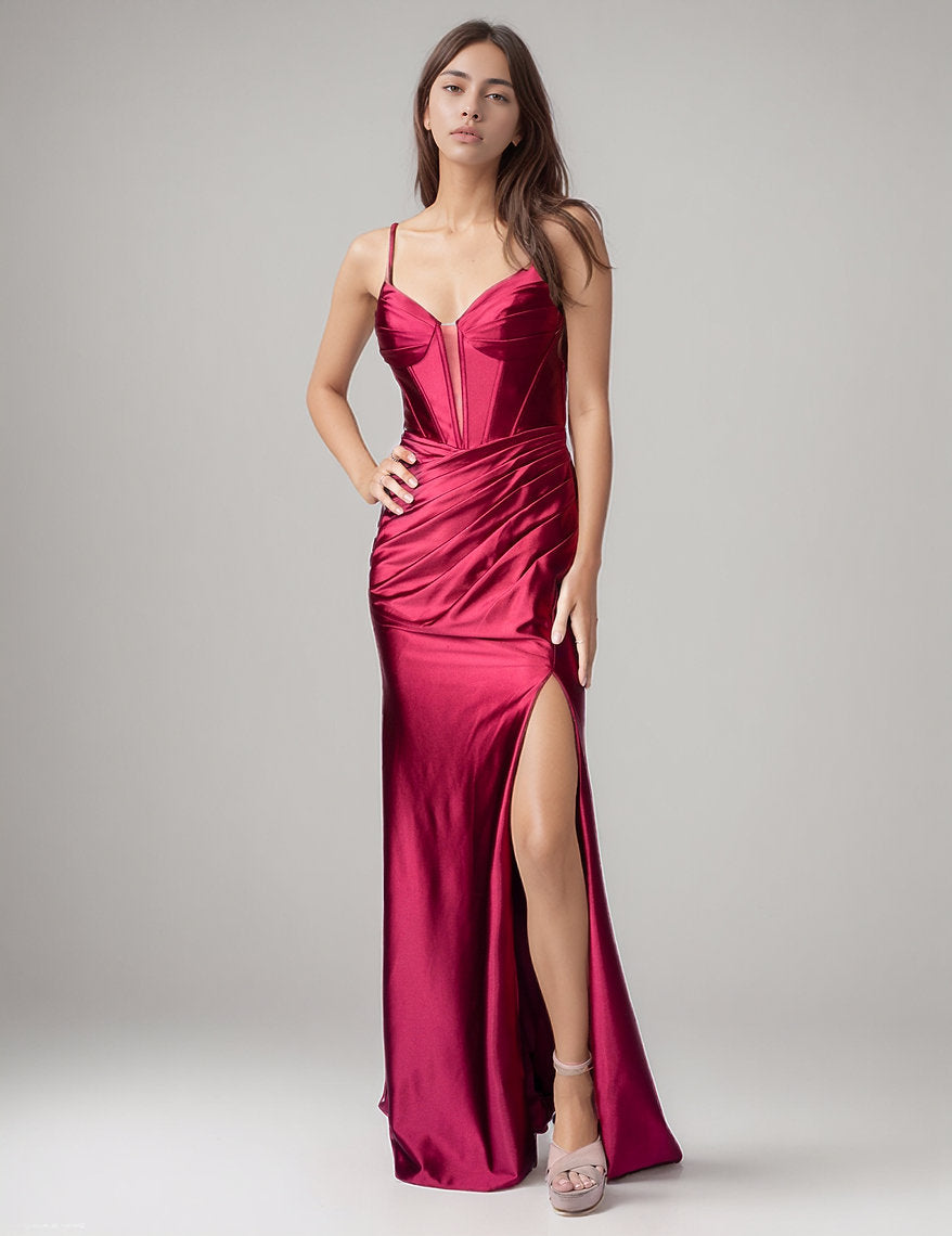 Prom Dresses Formal Long Corset Pleated Prom Dress Nina Canacci 1609 Burgundy