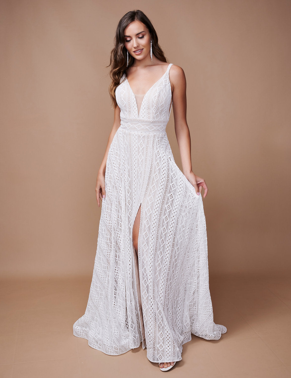 Wedding Dresses Long Slit Bridal Gown Simple Wedding Dress Ivory/Nude
