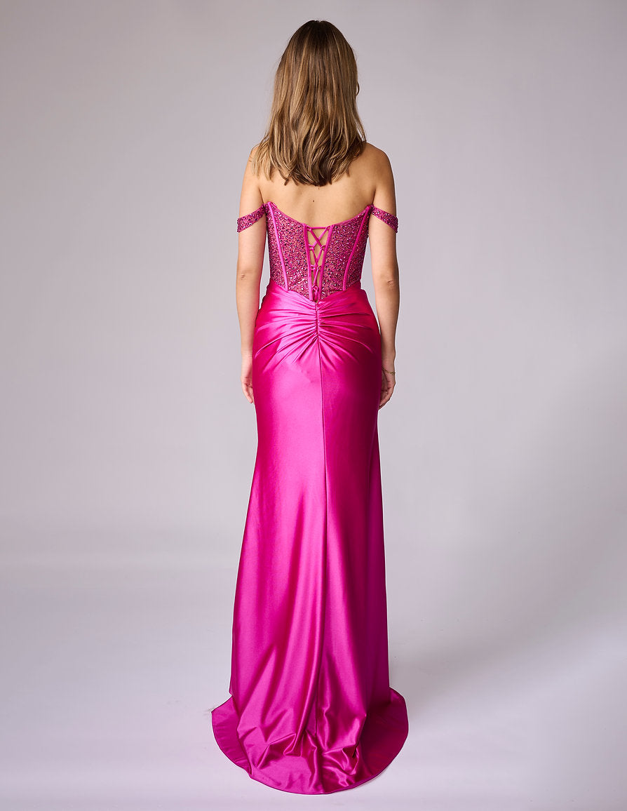 Prom Dresses Long Formal Prom Beaded Dress - Corset - Nina Canacci 8301 Magenta-Satin-8301-Beaded