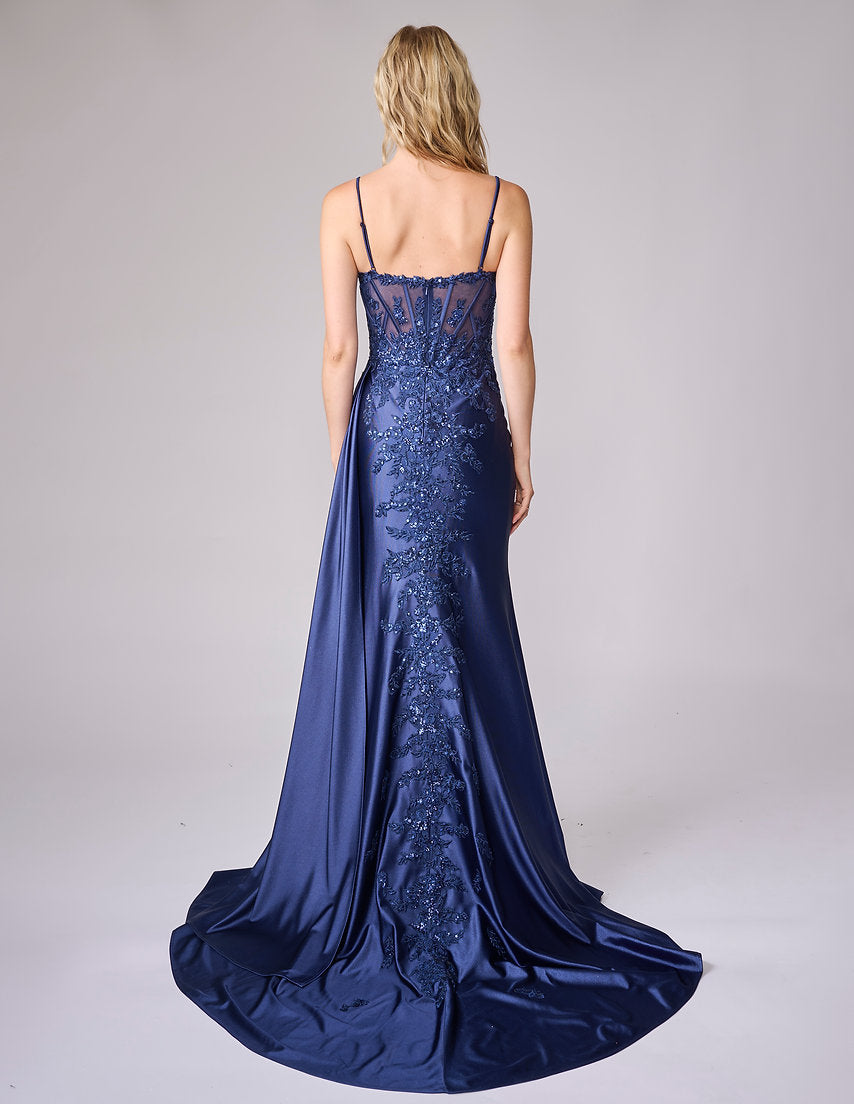 Prom Dresses Long Lace Corset Fitted Formal Prom Dress Nina Canacci 7655 Navy