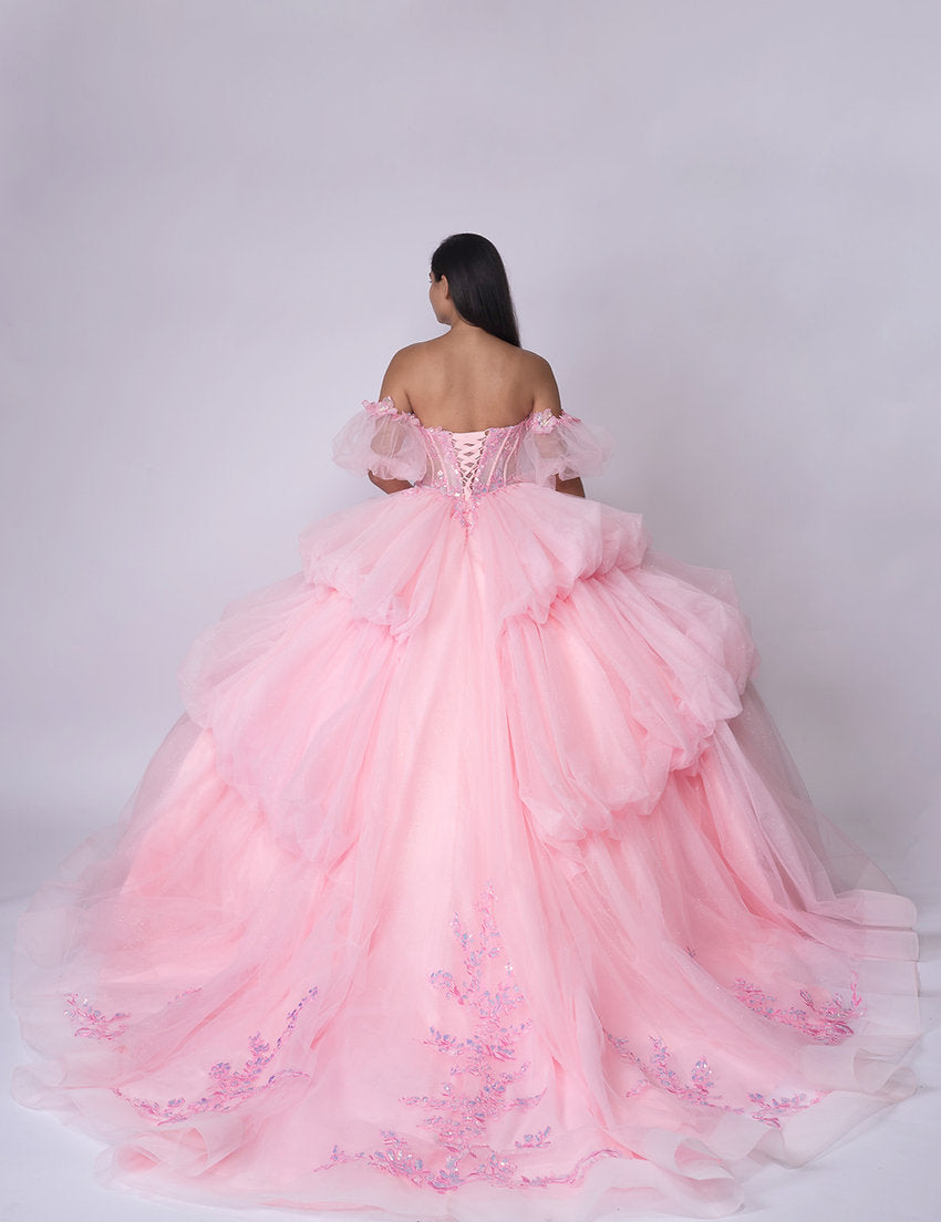 Quinceniera Dresses Long Beaded Corset Quinceniera Dress Nina Canacci Q134 Pink