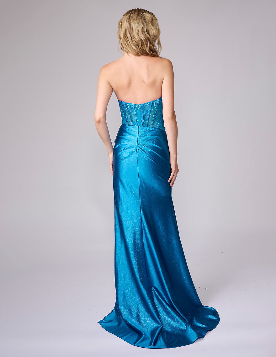 Prom Dresses Long Corset Formal Prom Slit Dress Nina Canacci 1605 Teal
