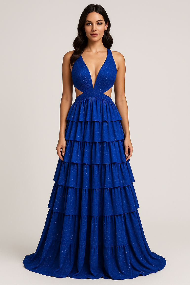 Prom Dresses Long Formal Slit Prom Dress - Ruffle - Nina Canacci 9200 Royal-Satin-9200-Ruffle