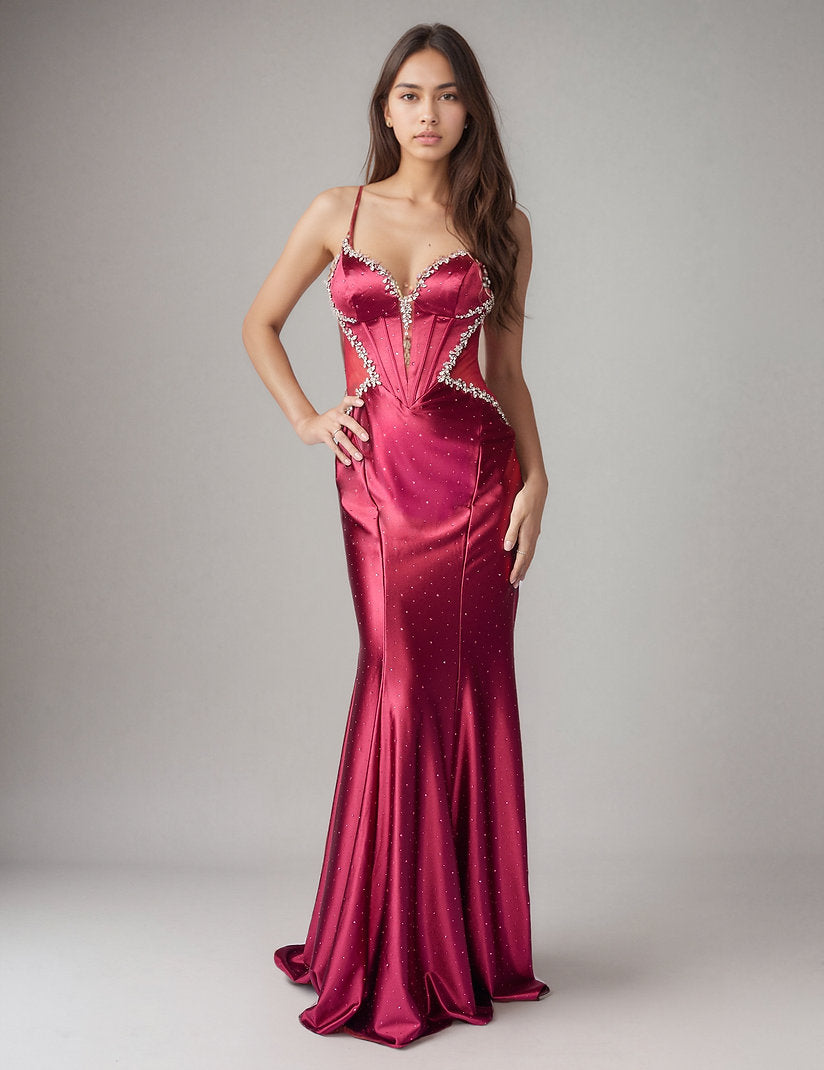 Prom Dresses Beaded Long Formal Mermaid Prom Dress Nina Canacci 4452 Burgundy