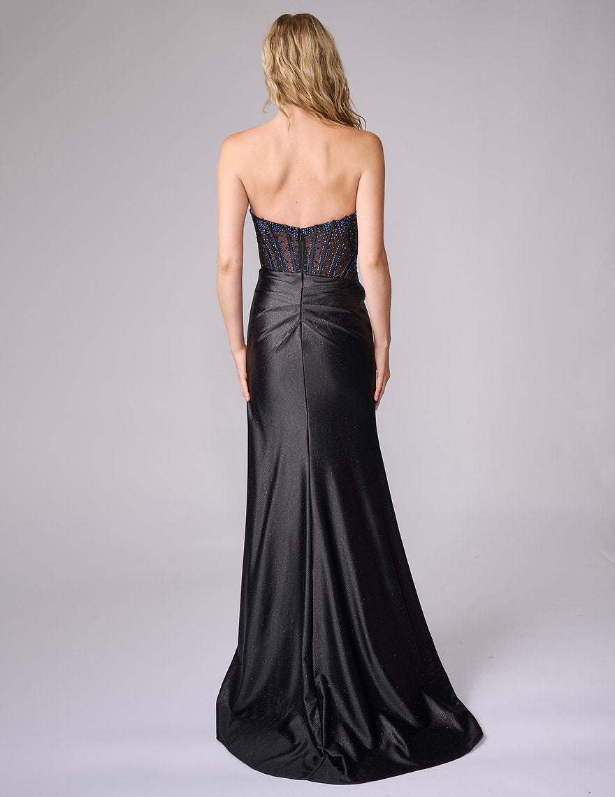 Prom Dresses Long Corset Formal Prom Slit Dress Nina Canacci 1605 Black
