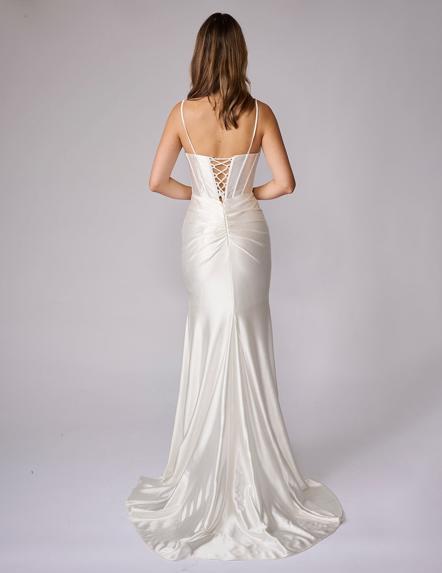Wedding Dresses Bridal Long Corset Pleated Wedding Dress Nina Canacci 1609 Ivory