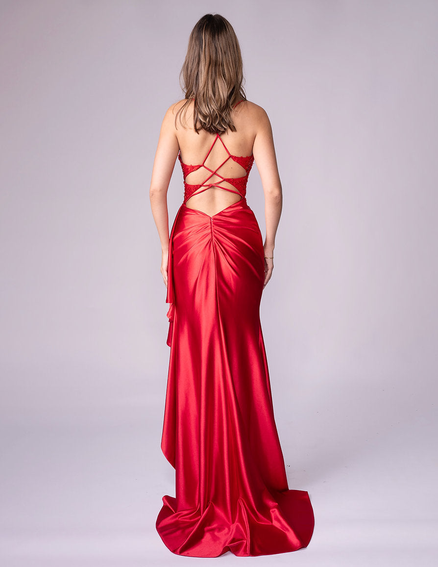 Prom Dresses Corset Long Formal Evening Prom Dress - Ruffle - Nina Canacci 8303 Red-Satin-8303-Beaded