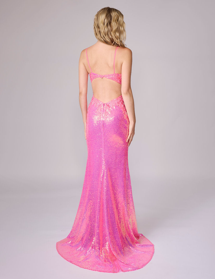 Prom Dresses Sequin Fitted Long Formal Prom Dress - Corset - Nina Canacci 8304 Bubble Gum-Sequin-8304-Floral